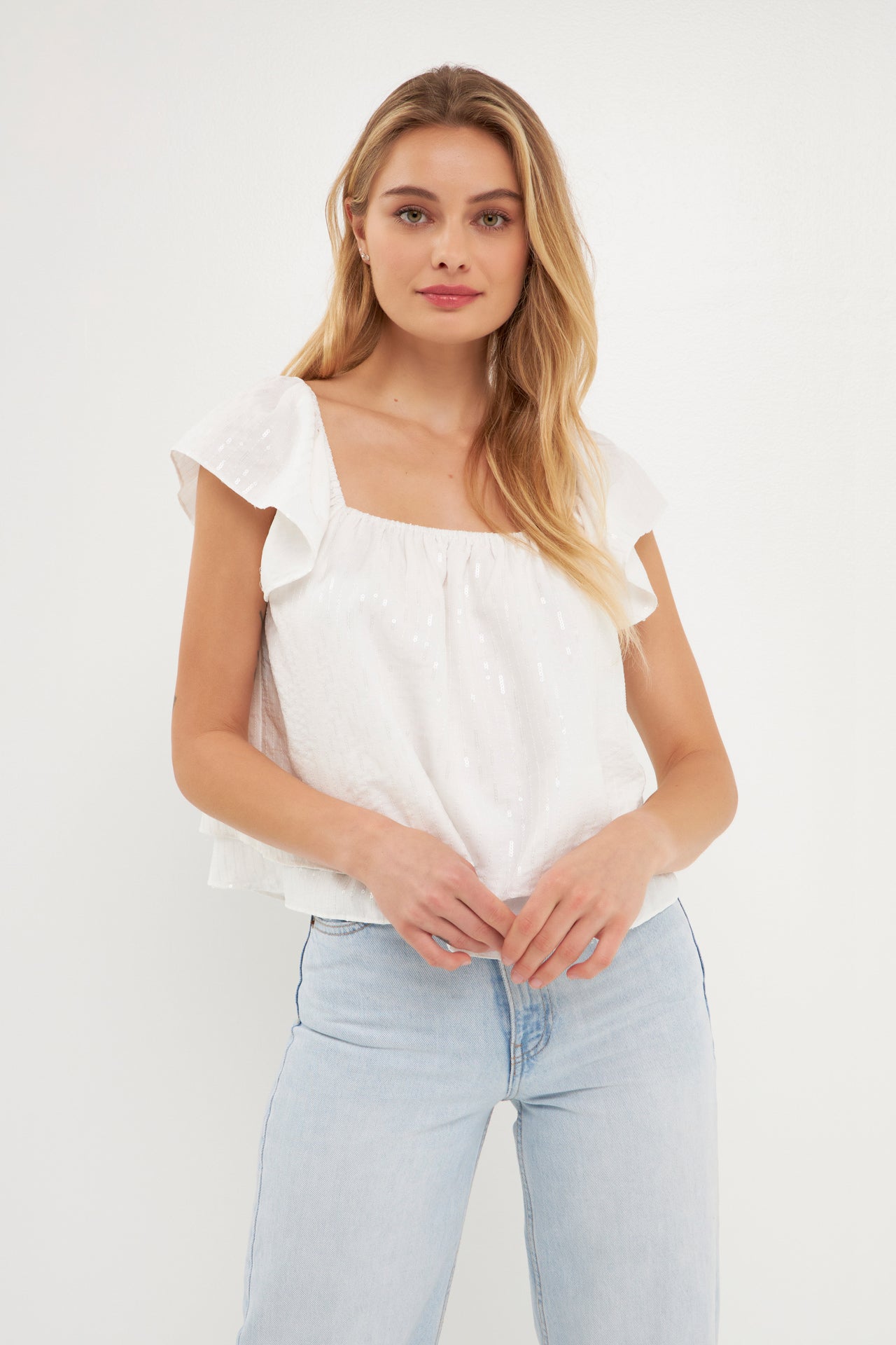ENDLESS ROSE - Sequins Fabric Tiered Top - TOPS available at Objectrare