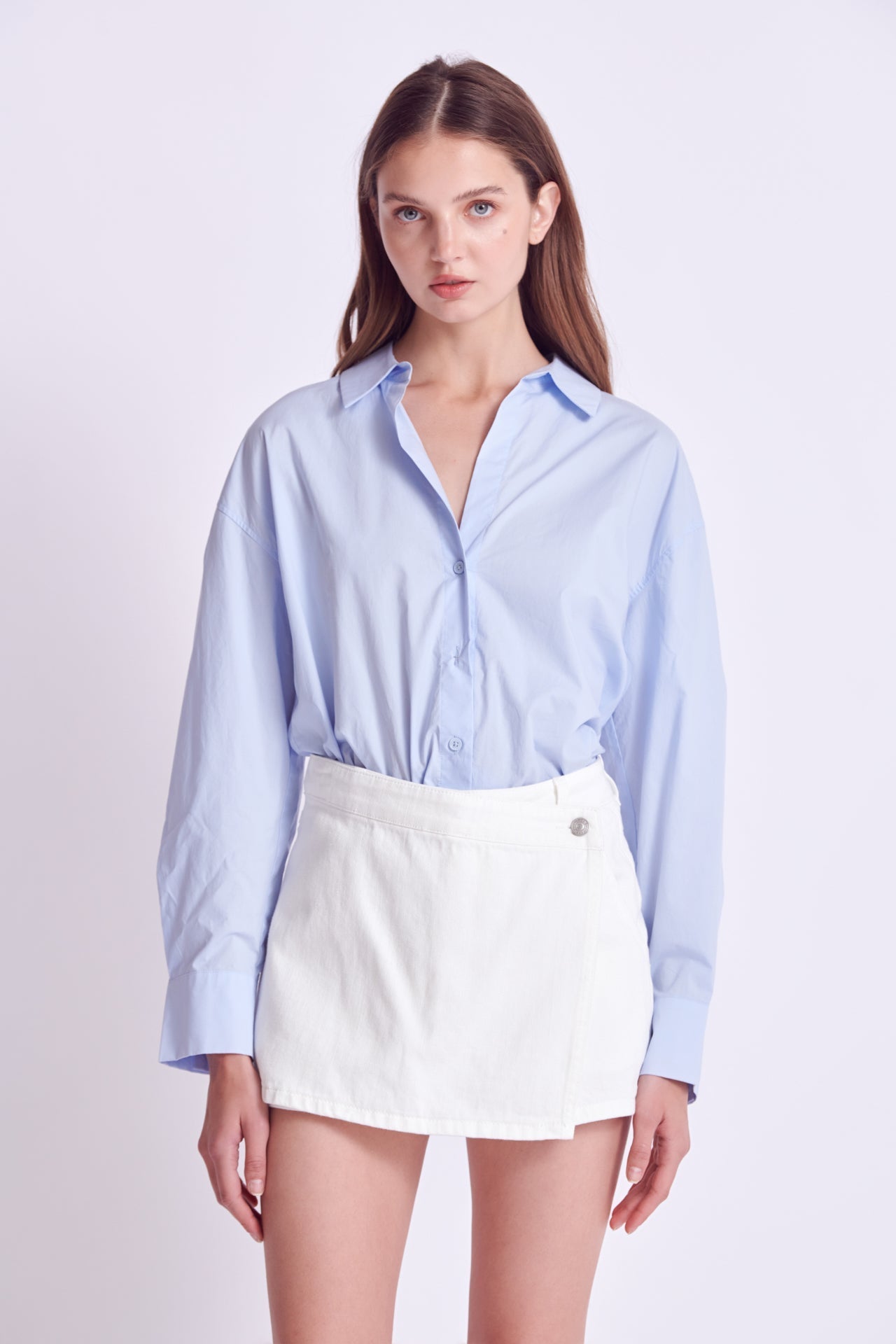 ENGLISH FACTORY - High Waist Color Denim Skort - SKORTS available at Objectrare