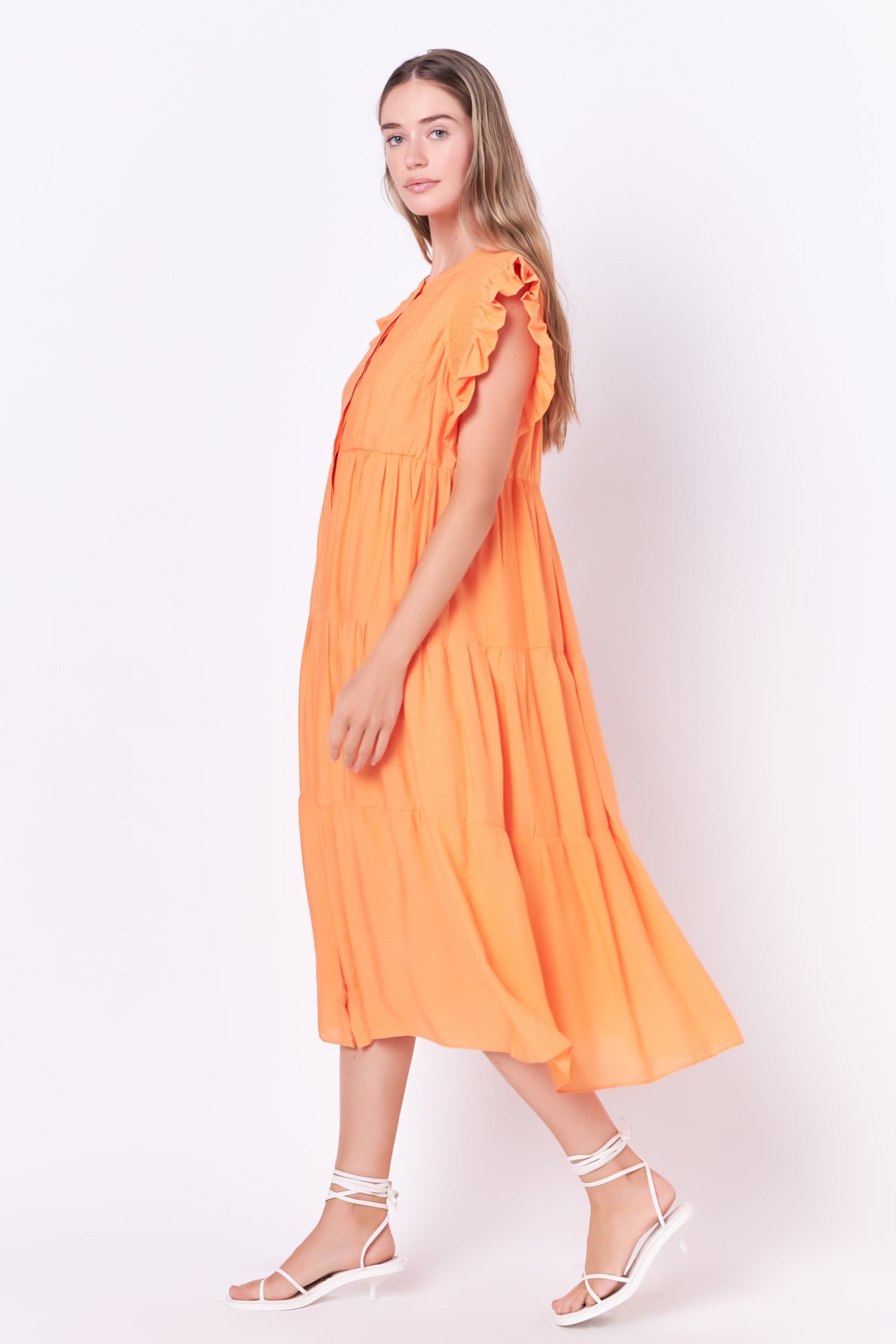 ENGLISH FACTORY - Ruffle Detail Button Down Midi Dress - DRESSES available at Objectrare