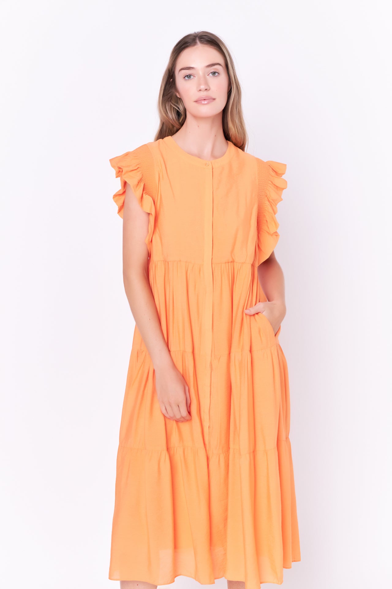 ENGLISH FACTORY - Ruffle Detail Button Down Midi Dress - DRESSES available at Objectrare