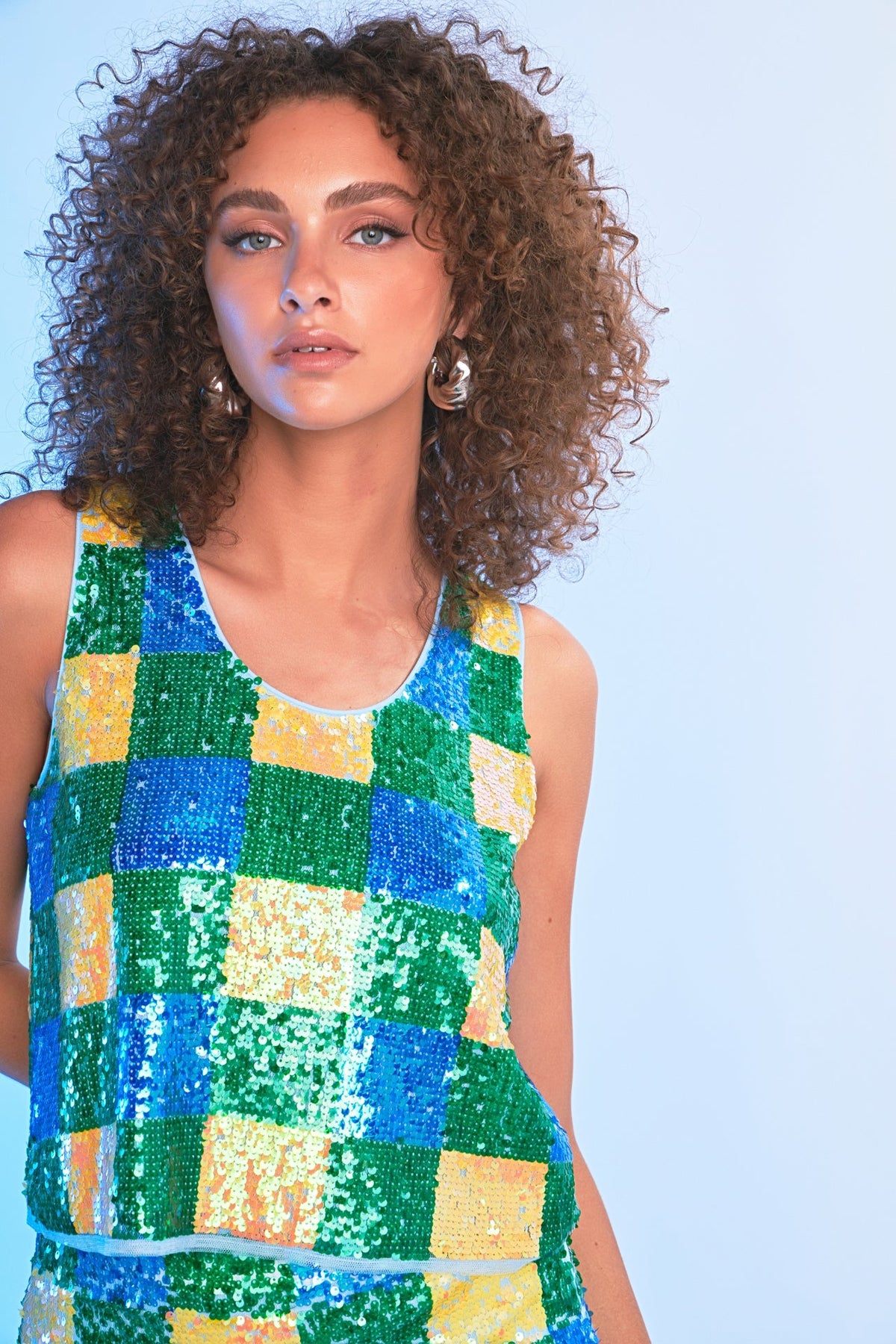 ENDLESS ROSE - Checkered Sequin Top - TOPS available at Objectrare