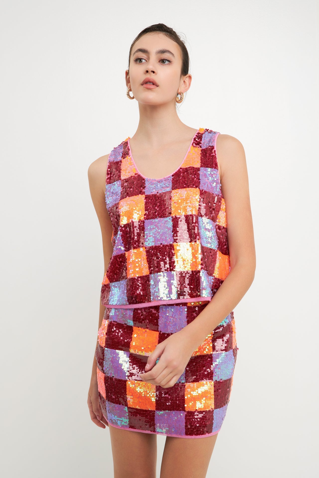 ENDLESS ROSE - Checkered Sequin Top - TOPS available at Objectrare