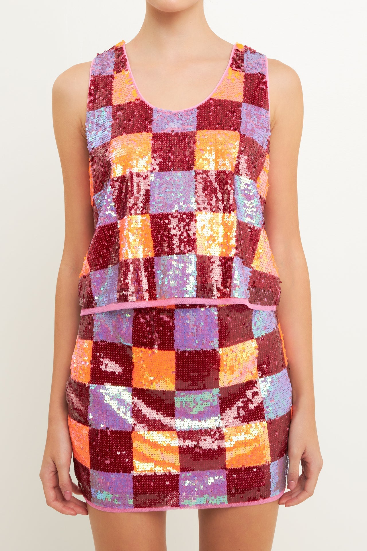 ENDLESS ROSE - Checkered Sequin Top - TOPS available at Objectrare