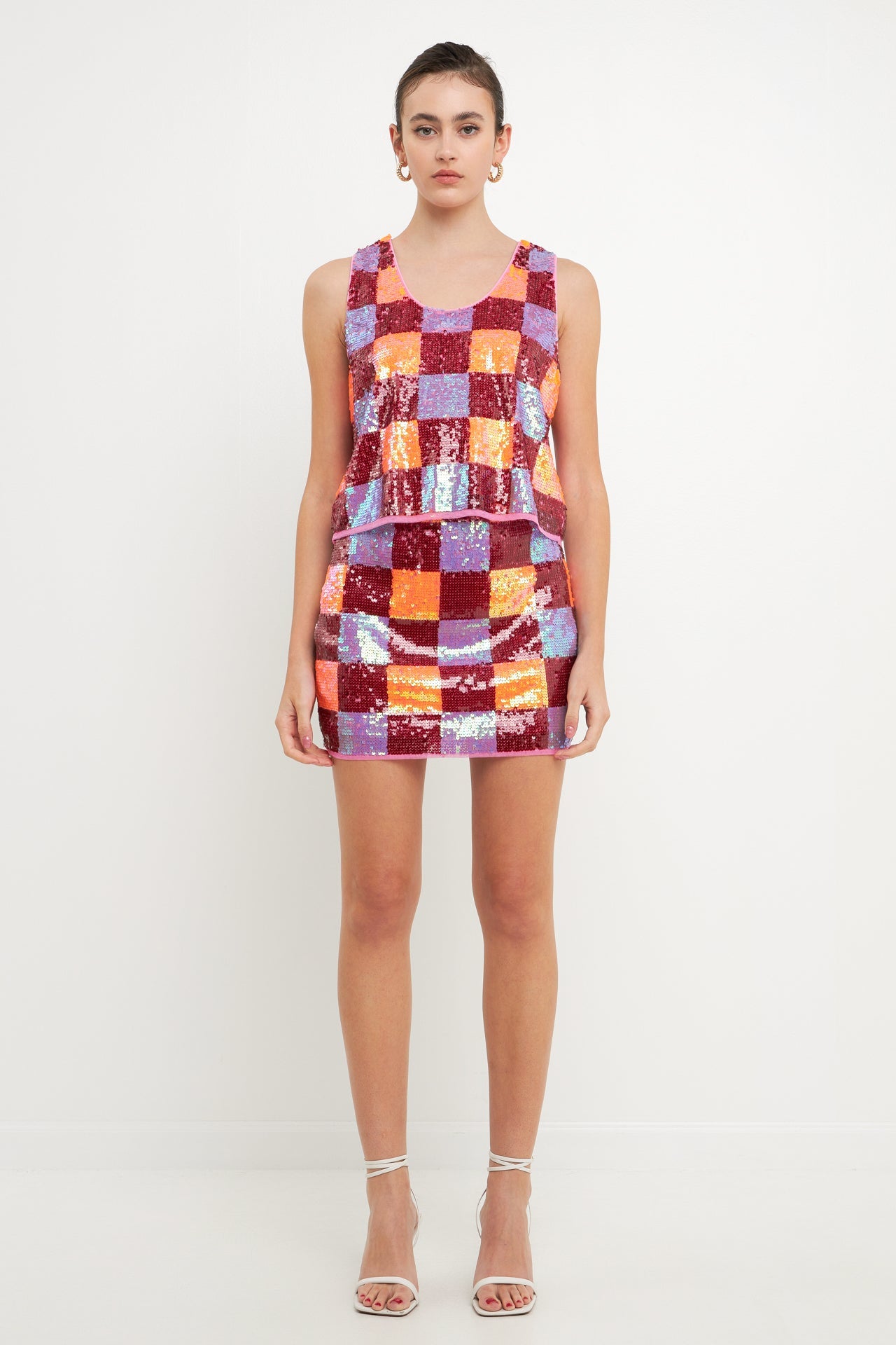 ENDLESS ROSE - Checkered Sequin Top - TOPS available at Objectrare