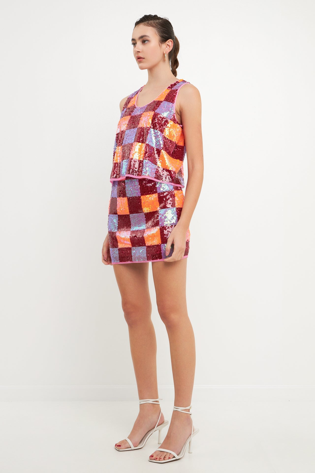 ENDLESS ROSE - Checkered Sequin Top - TOPS available at Objectrare