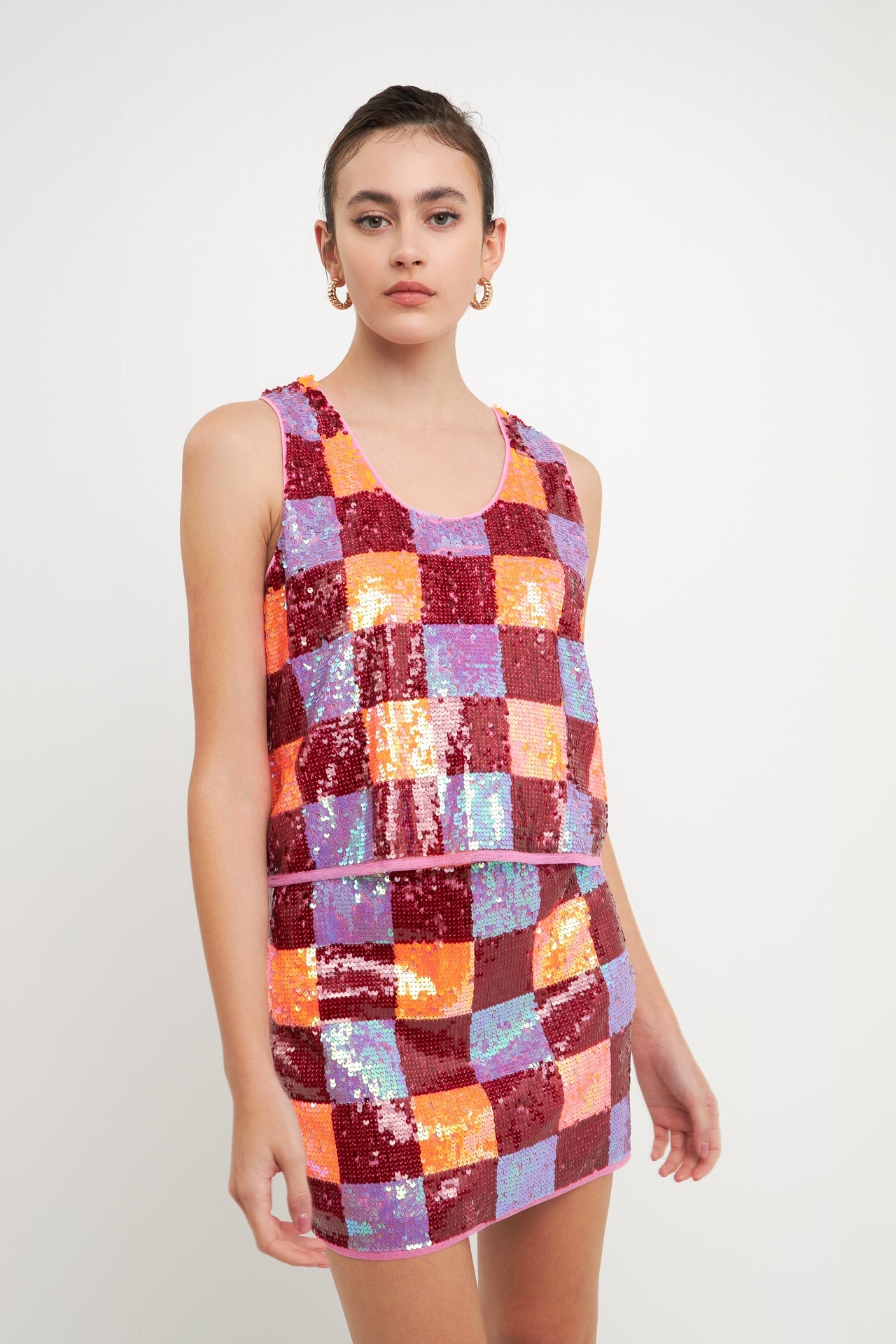 ENDLESS ROSE - Checkered Sequin Mini Skirt - SKIRTS available at Objectrare