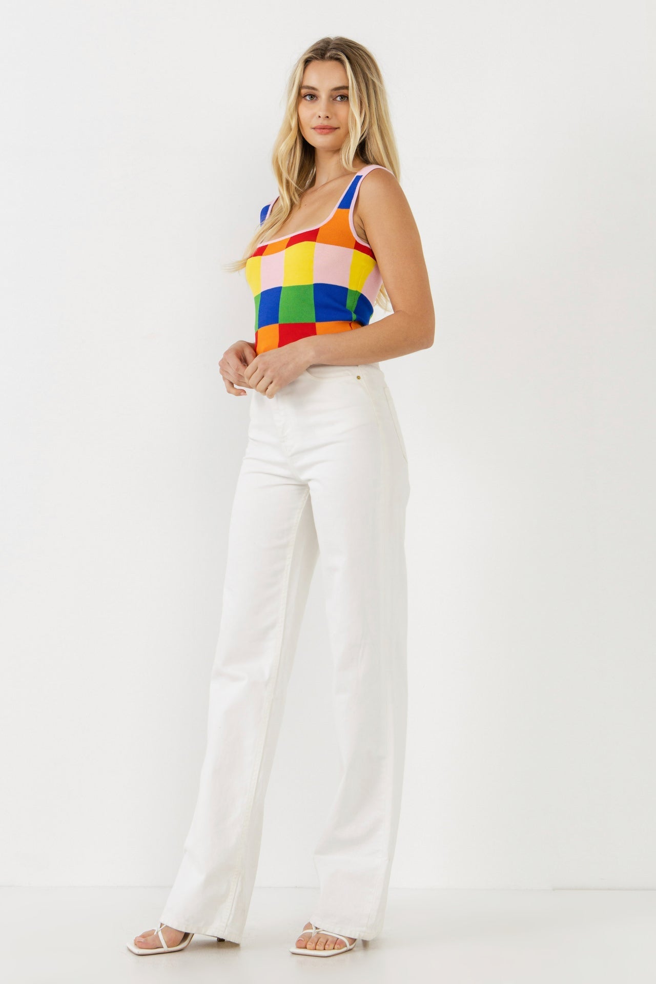 ENGLISH FACTORY - Multi Color Gingham Knit Cropped Top - TOPS available at Objectrare