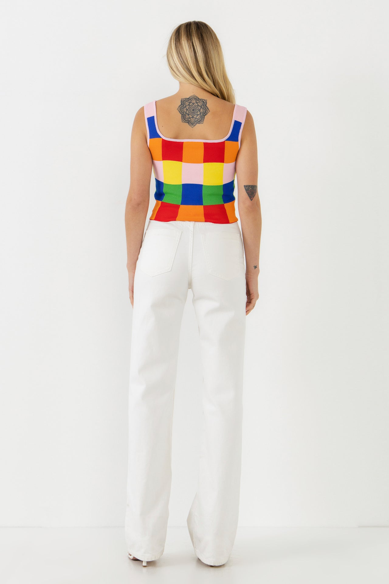ENGLISH FACTORY - Multi Color Gingham Knit Cropped Top - TOPS available at Objectrare