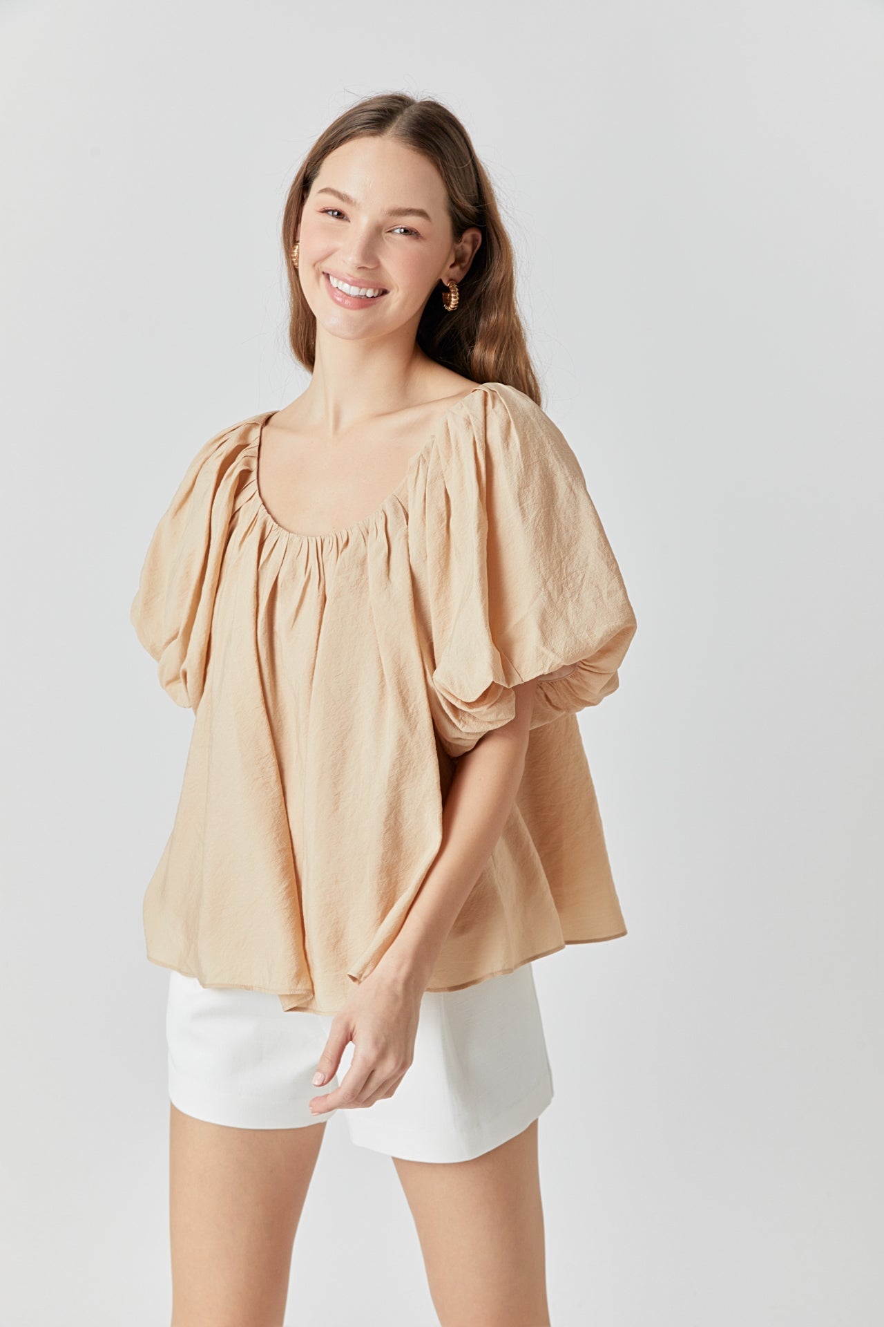 ENDLESS ROSE - Pleated Puff Sleeve Top - TOPS available at Objectrare