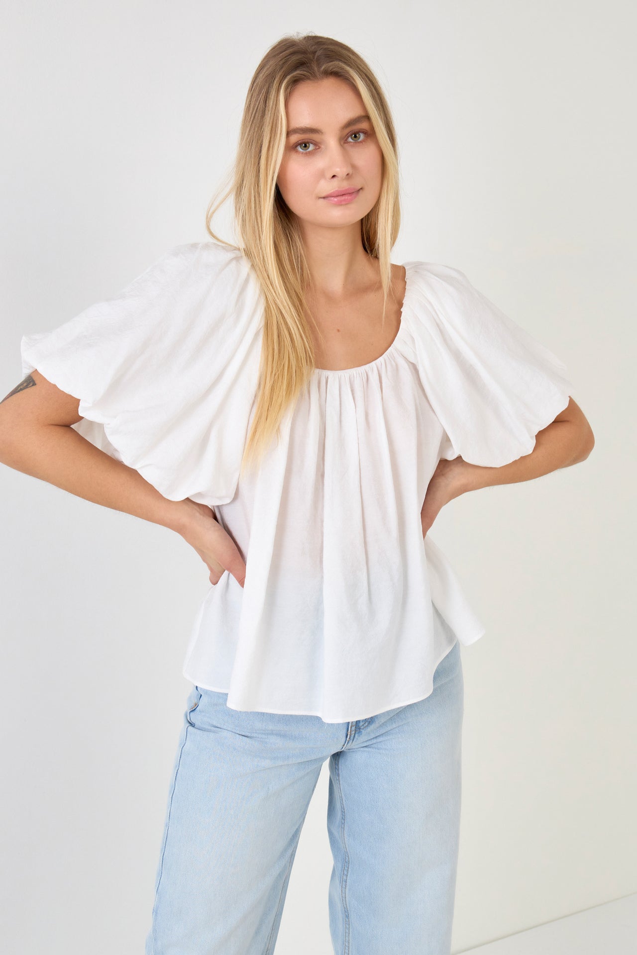 ENDLESS ROSE - Pleated Puff Sleeve Top - TOPS available at Objectrare