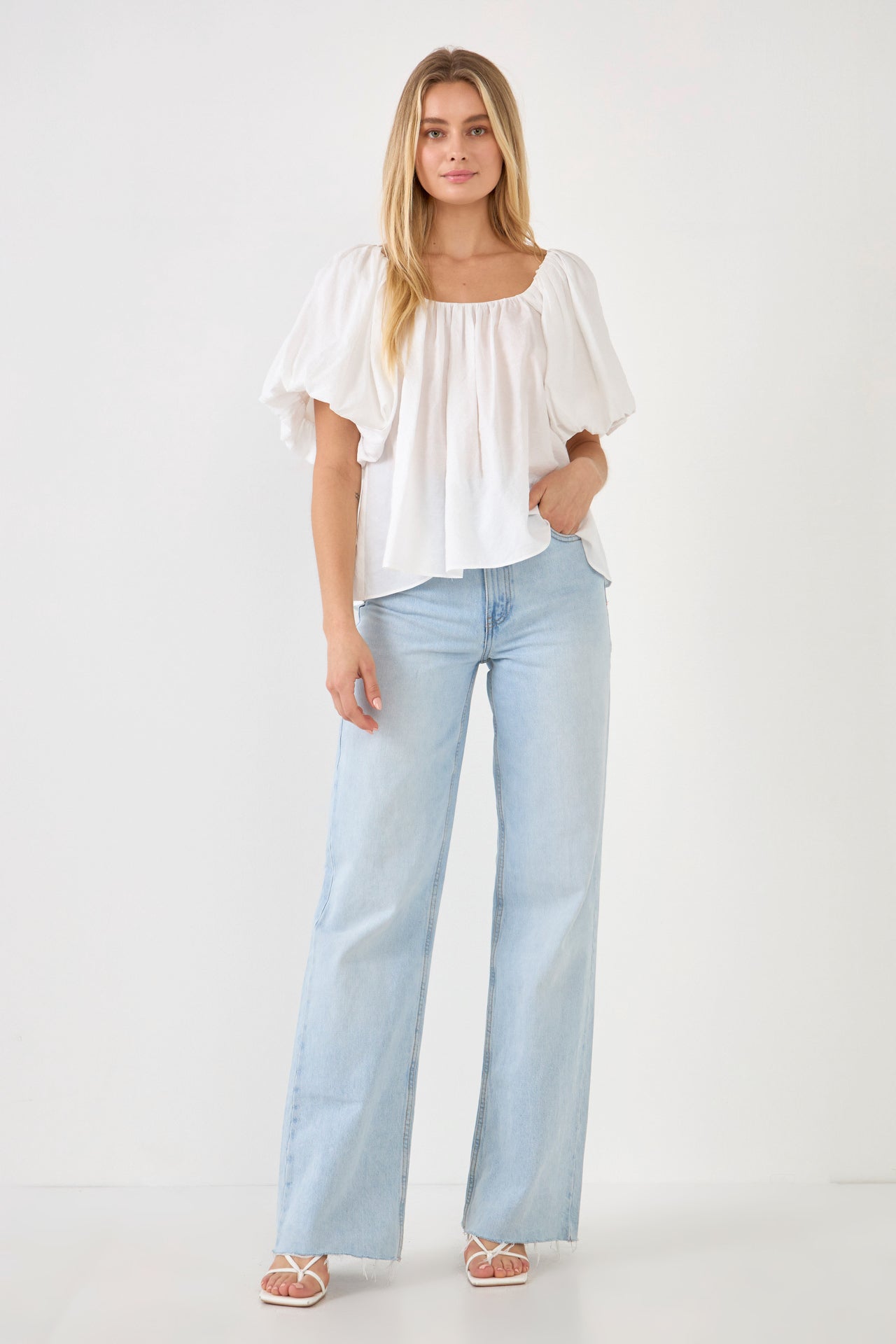 ENDLESS ROSE - Pleated Puff Sleeve Top - TOPS available at Objectrare
