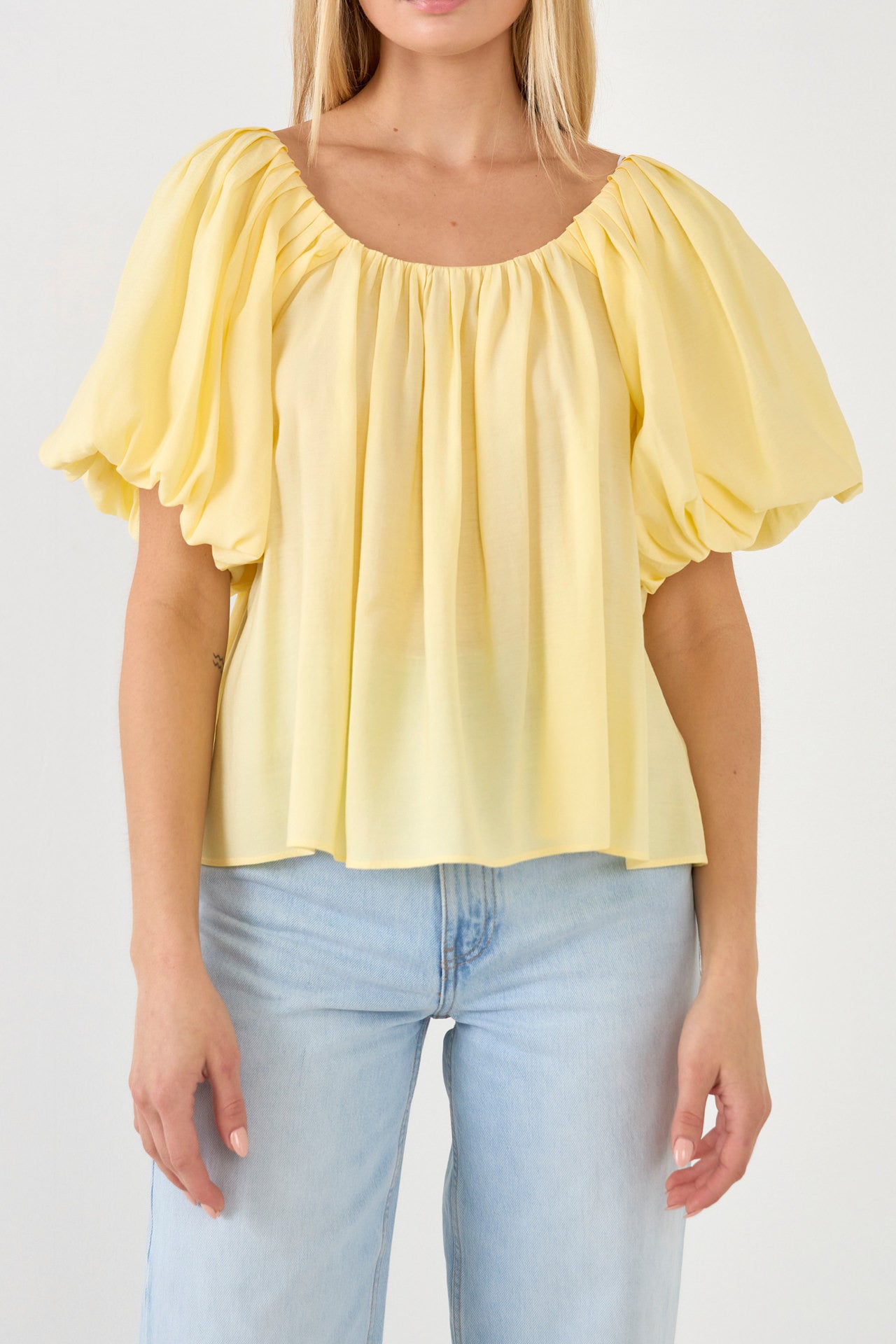 ENDLESS ROSE - Pleated Puff Sleeve Top - TOPS available at Objectrare