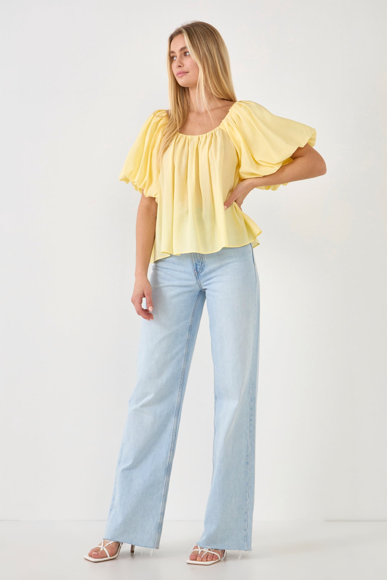ENDLESS ROSE - Pleated Puff Sleeve Top - TOPS available at Objectrare