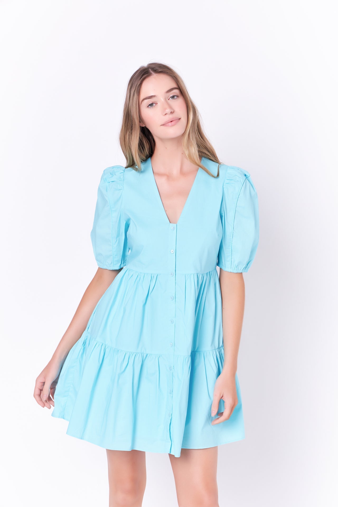 ENGLISH FACTORY - V-neck Button Down Babydoll Dress - DRESSES available at Objectrare