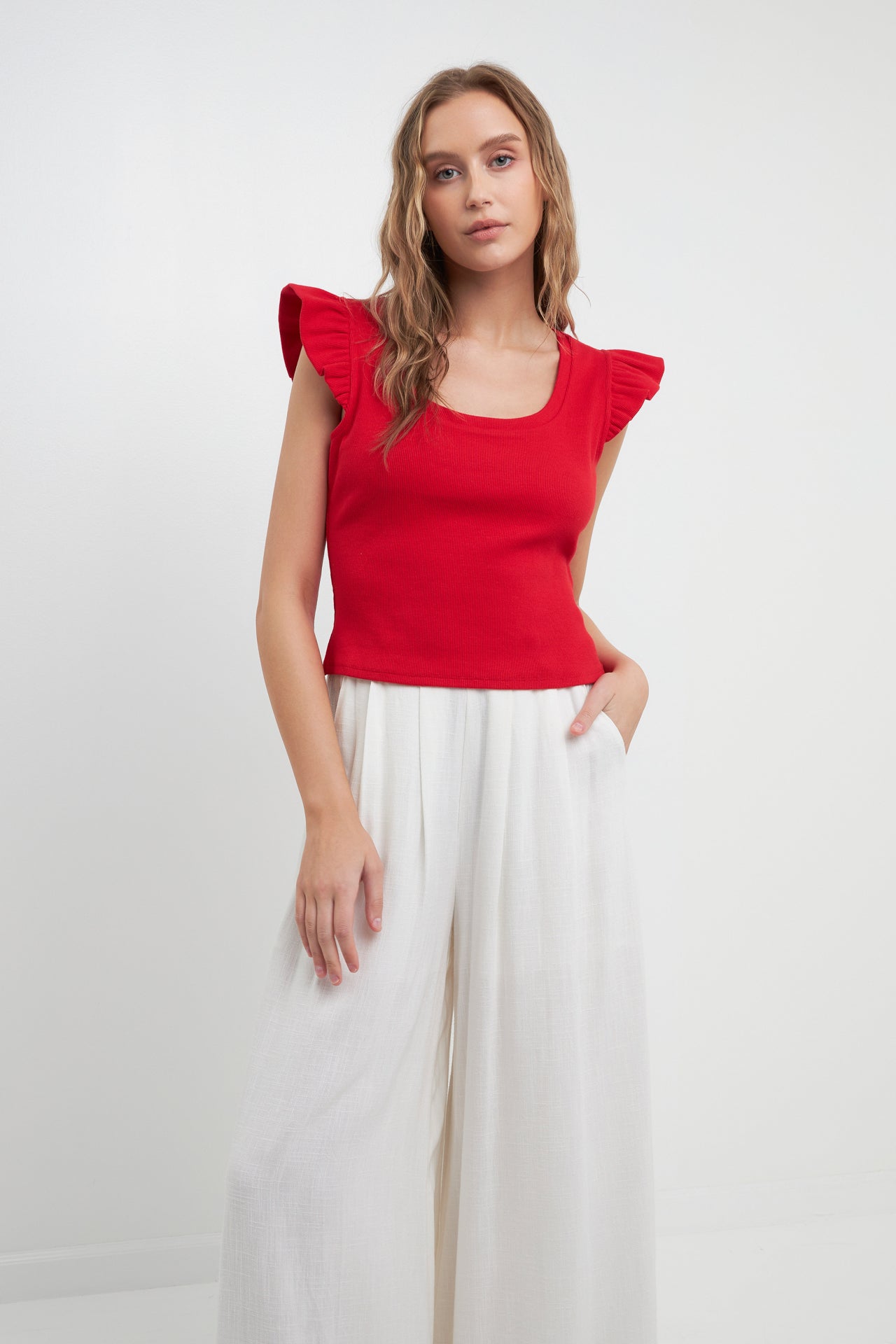 FREE THE ROSES - U-neckline Ribbed Knit Top - TOPS available at Objectrare