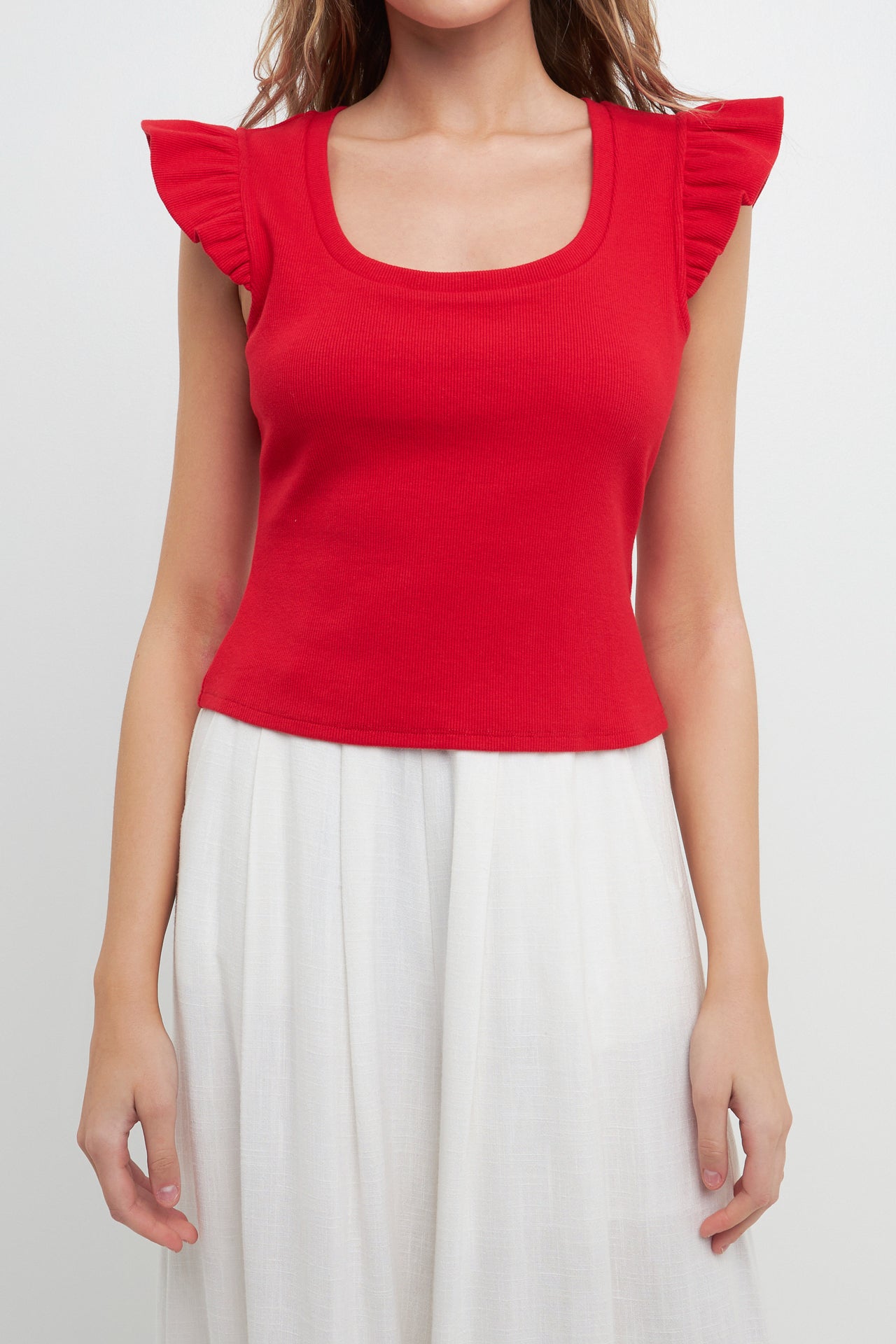 FREE THE ROSES - U-neckline Ribbed Knit Top - TOPS available at Objectrare