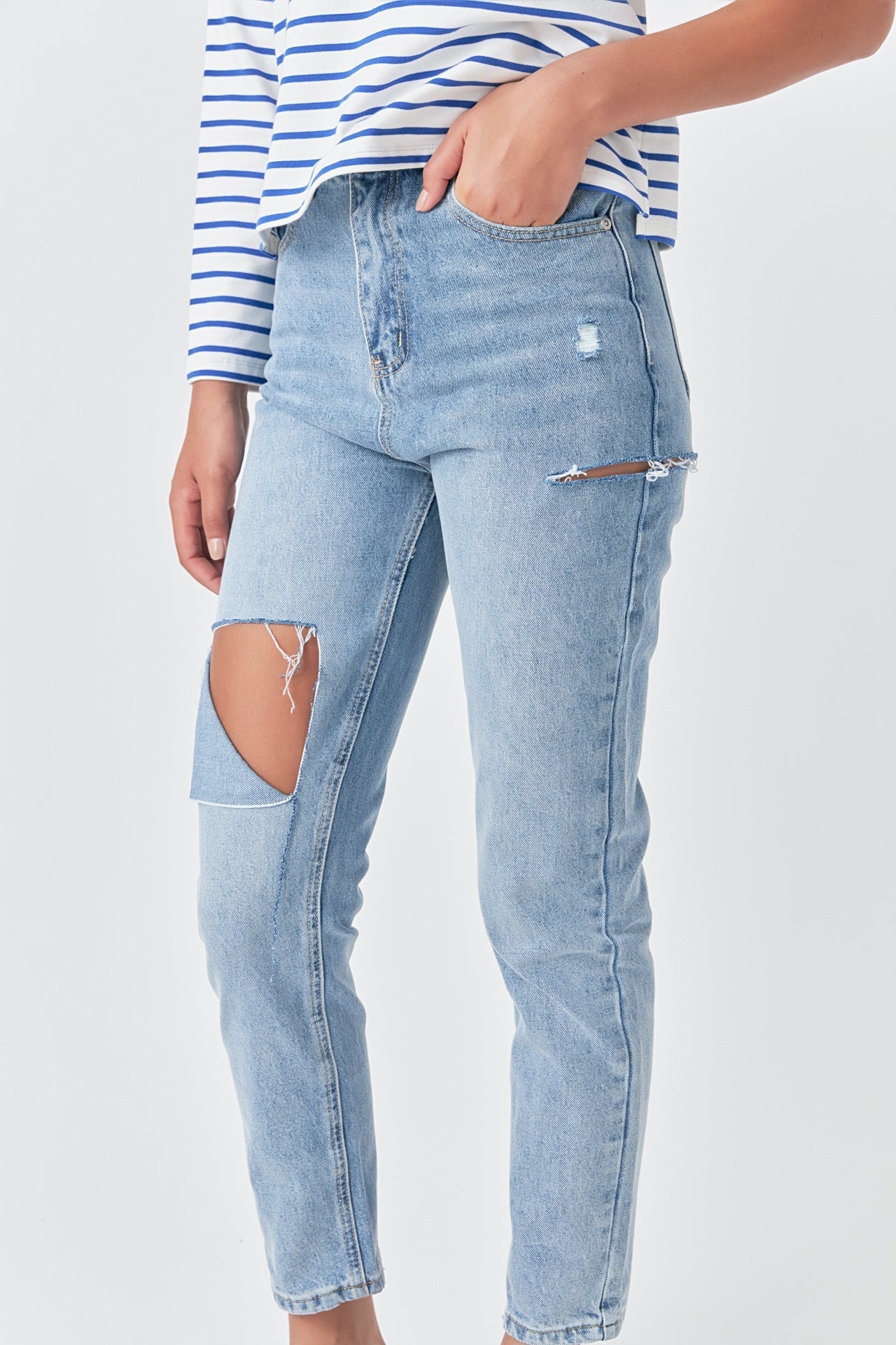 GREY LAB - High Waist Ripped Jeans - JEANS available at Objectrare