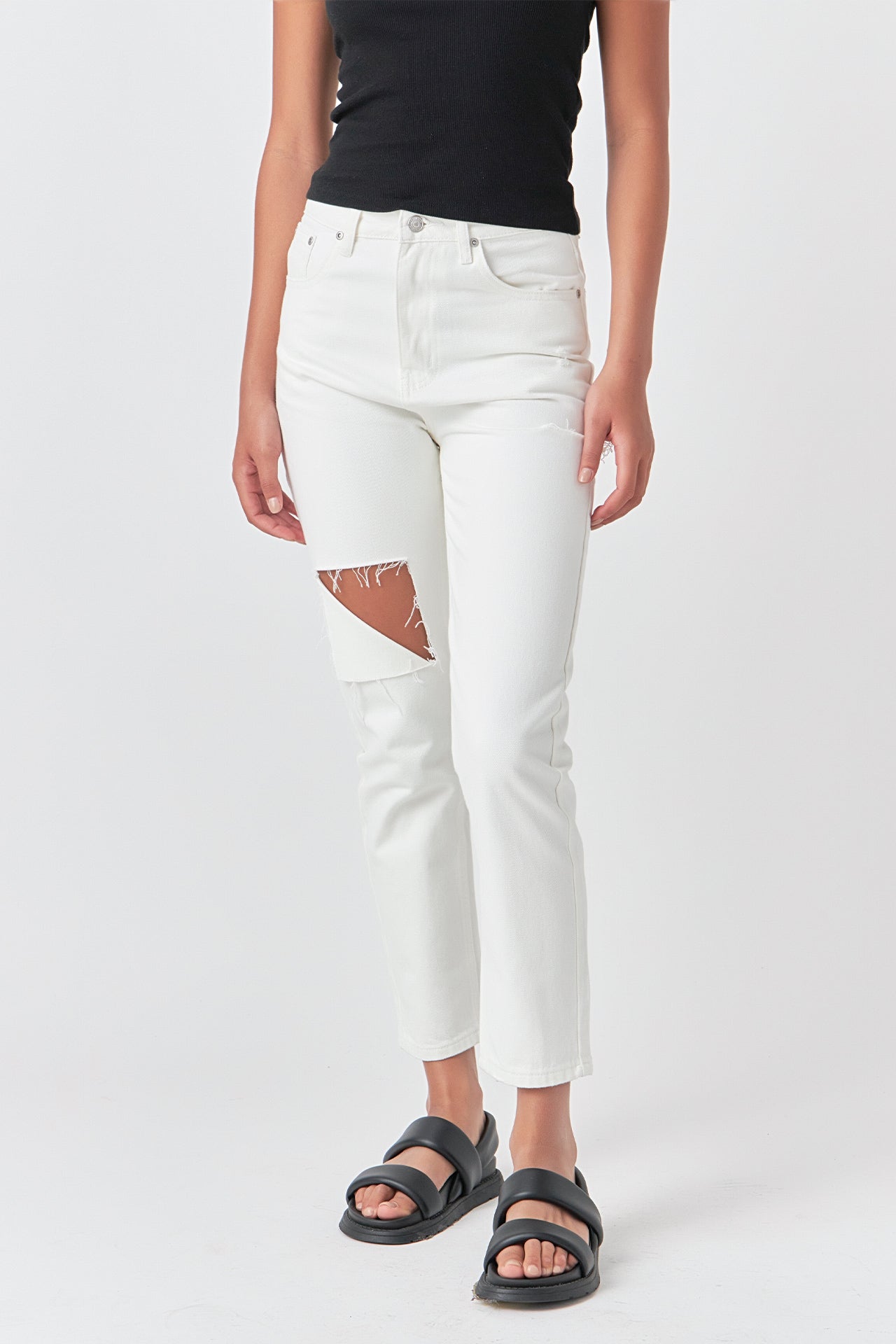 GREY LAB - High Waist Ripped Jeans - JEANS available at Objectrare