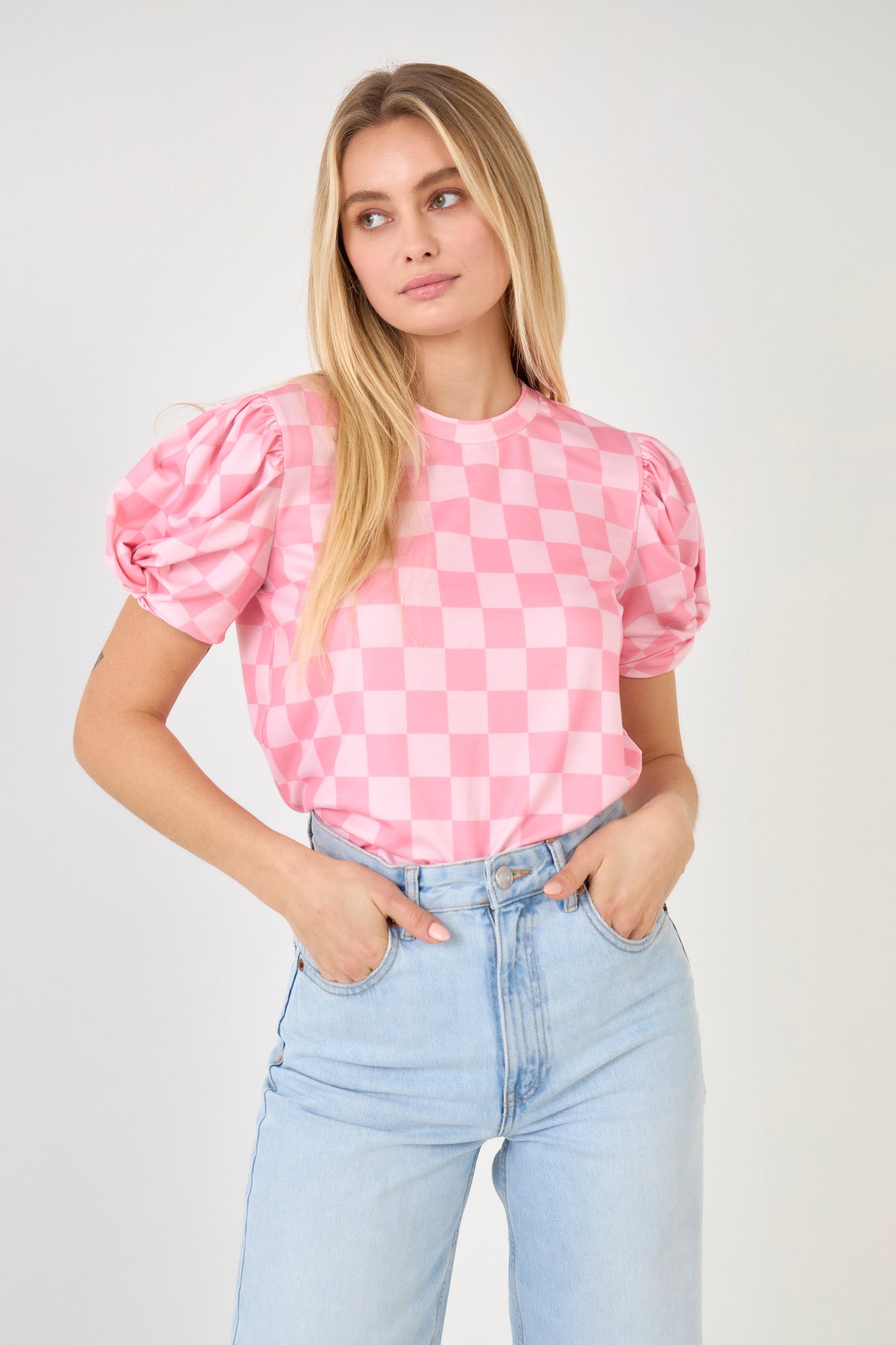 ENGLISH FACTORY - Chess Print Knit Top - TOPS available at Objectrare