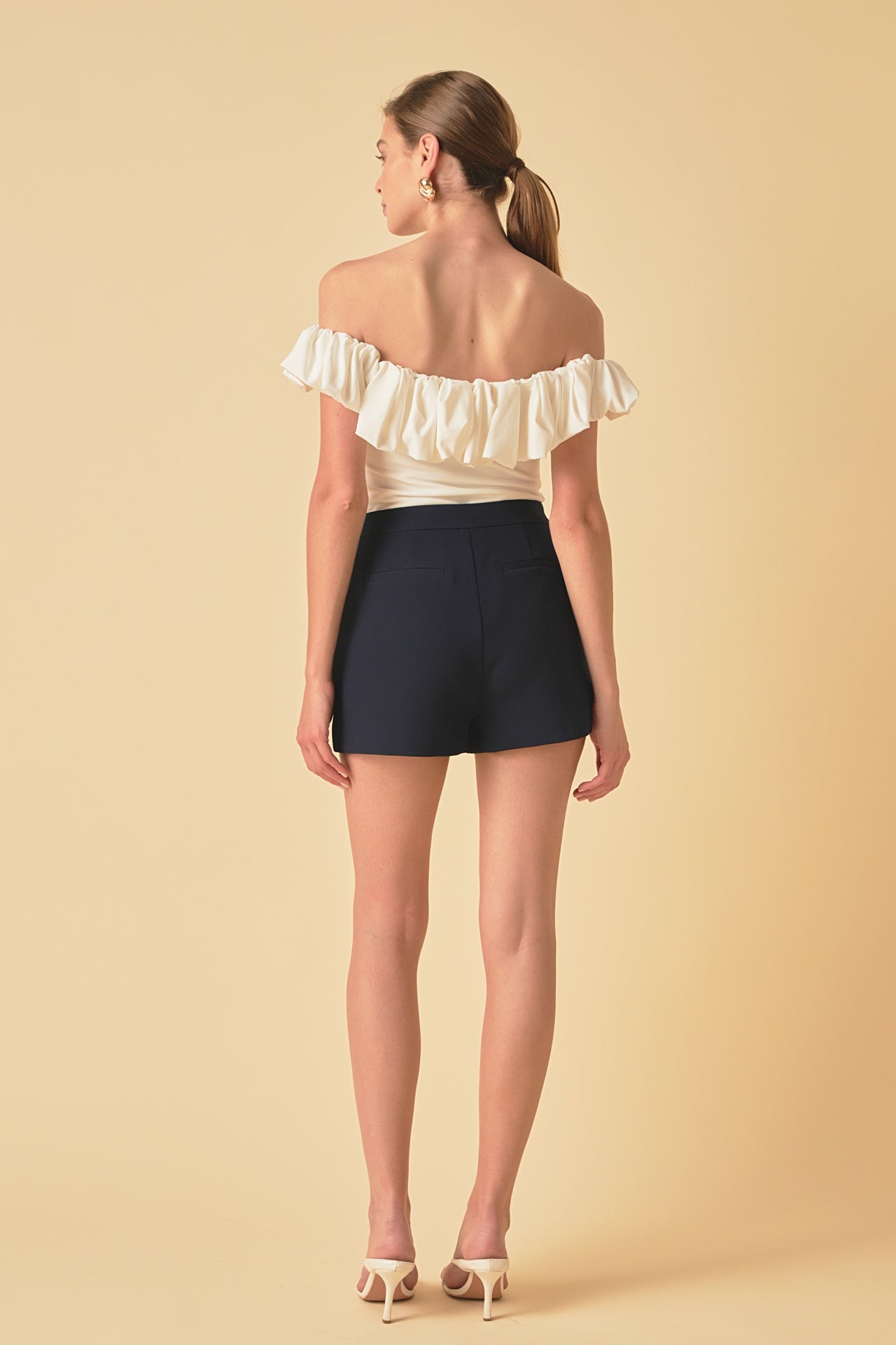 ENDLESS ROSE - Gold Color Button Detail Shorts - SHORTS available at Objectrare