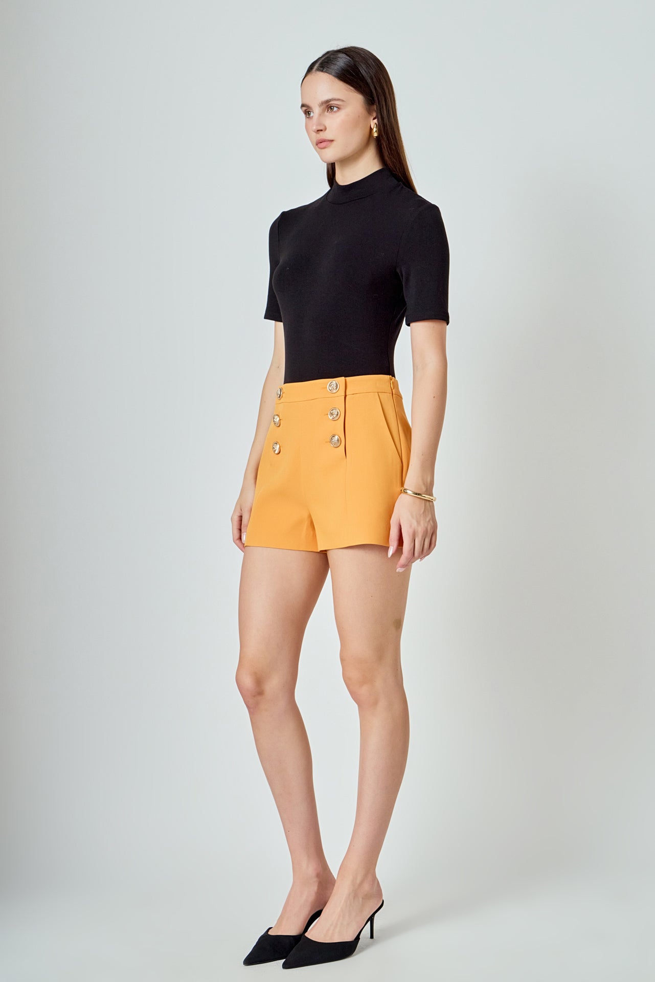 ENDLESS ROSE - Gold Color Button Detail Shorts - SHORTS available at Objectrare
