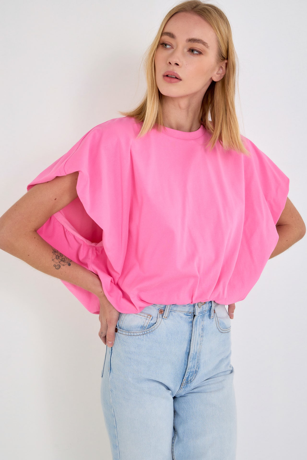 トップス W BALLOON SHORT KNIT TOPS Balloon Detail Knit Top