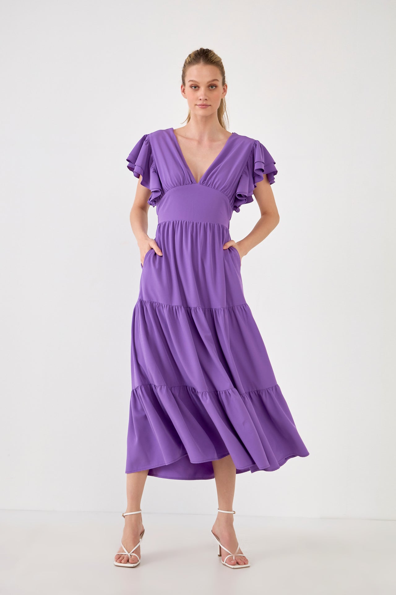 ENGLISH FACTORY - Back Cut-out with Elastic Detail Midi Dress - DRESSES available at Objectrare