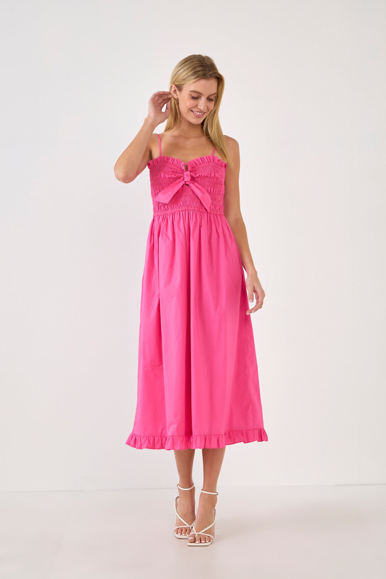 ENGLISH FACTORY - Smocking With Knot Detail Midi Dress - DRESSES available at Objectrare
