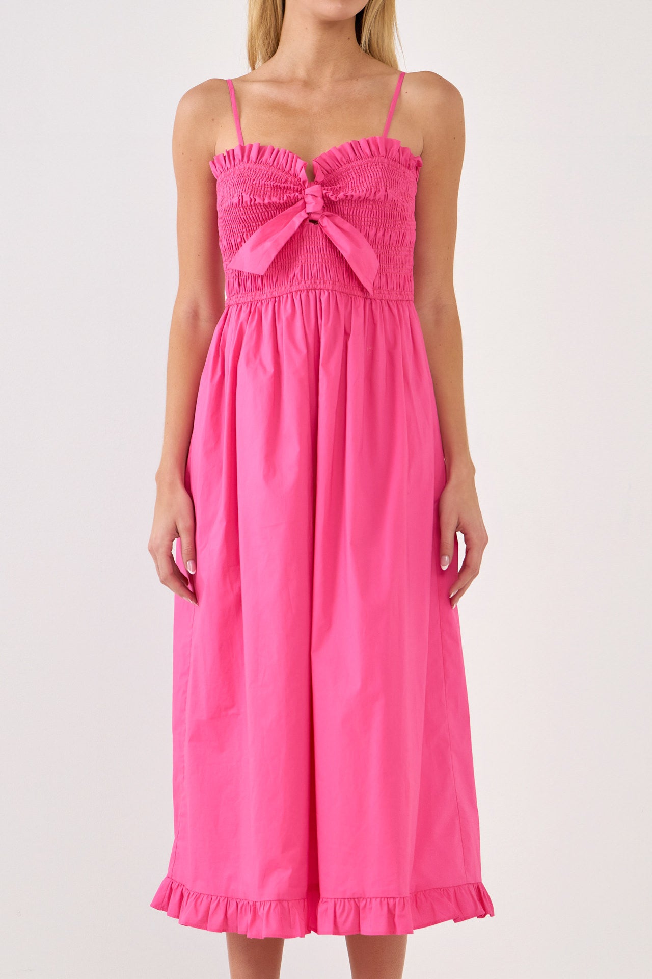 ENGLISH FACTORY - Smocking With Knot Detail Midi Dress - DRESSES available at Objectrare