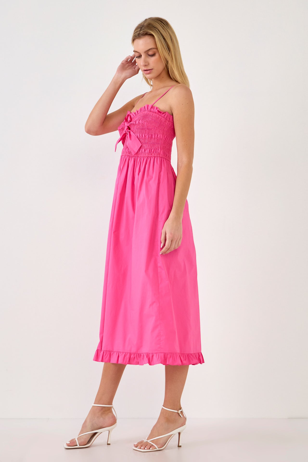 ENGLISH FACTORY - Smocking With Knot Detail Midi Dress - DRESSES available at Objectrare