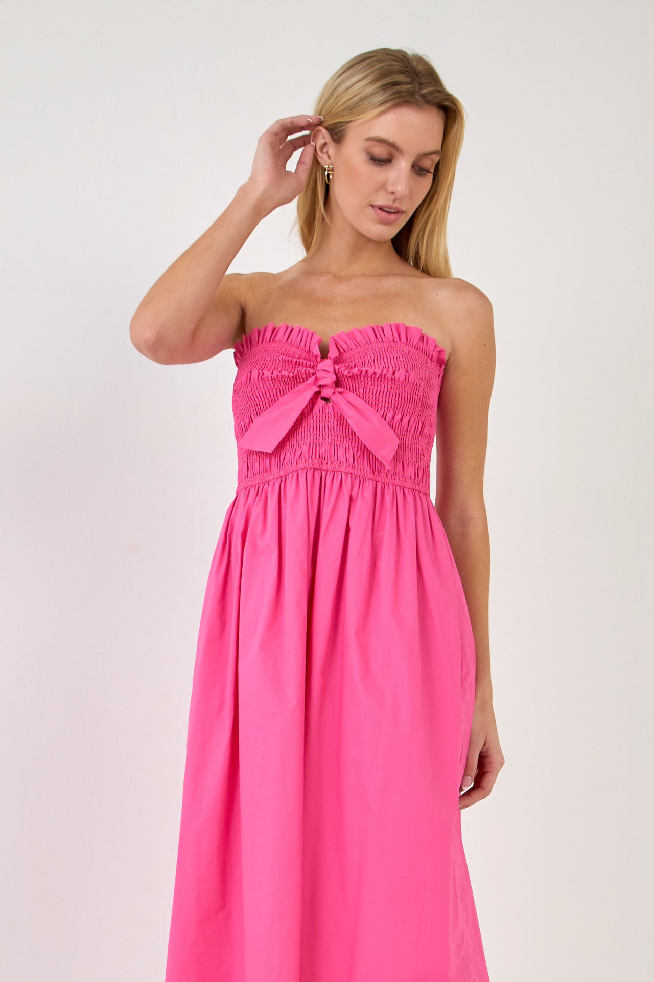 ENGLISH FACTORY - Smocking With Knot Detail Midi Dress - DRESSES available at Objectrare