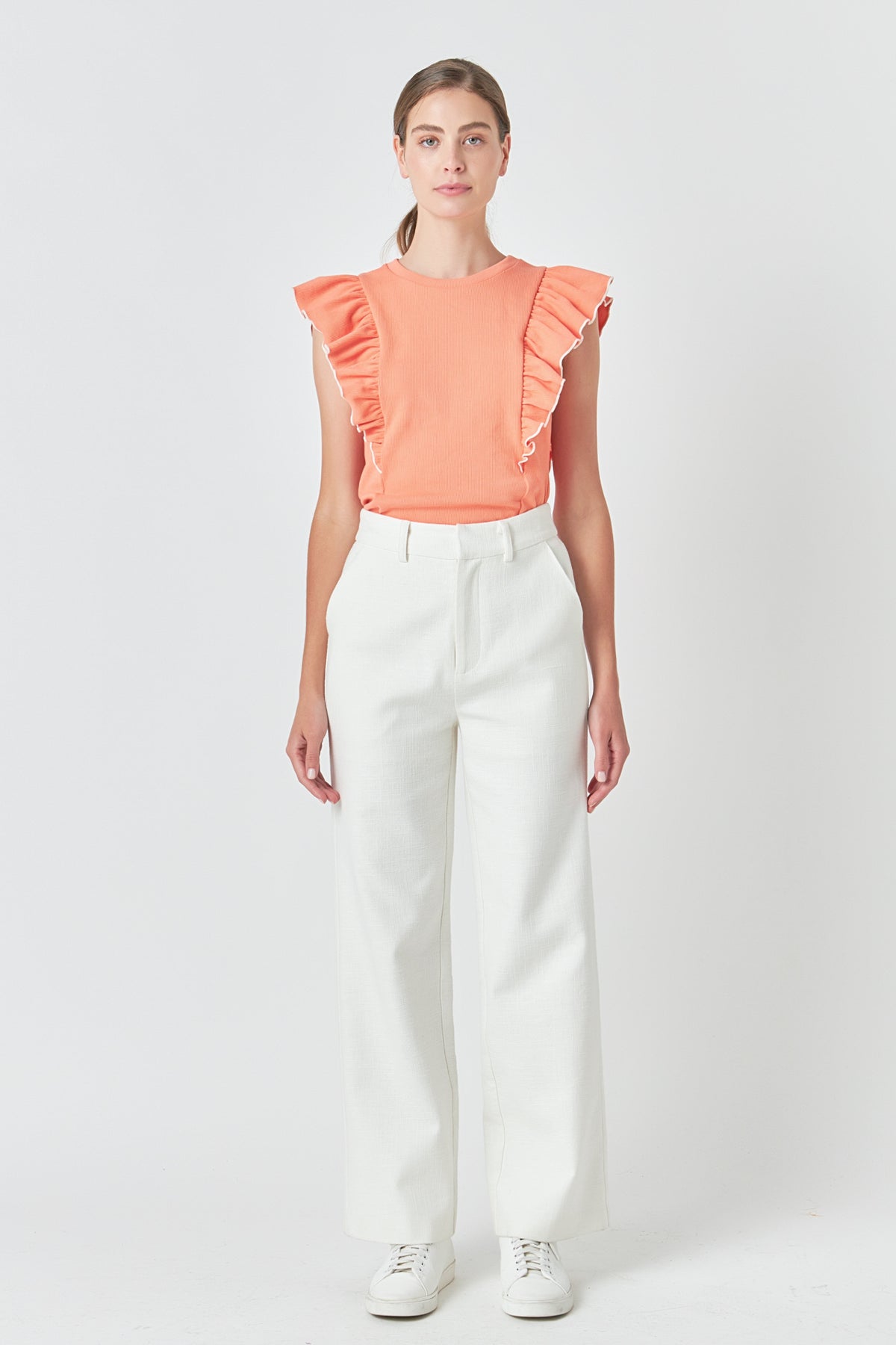 ENGLISH FACTORY - Contrast Merrow Detail Ruffled Knit Top - TOPS available at Objectrare