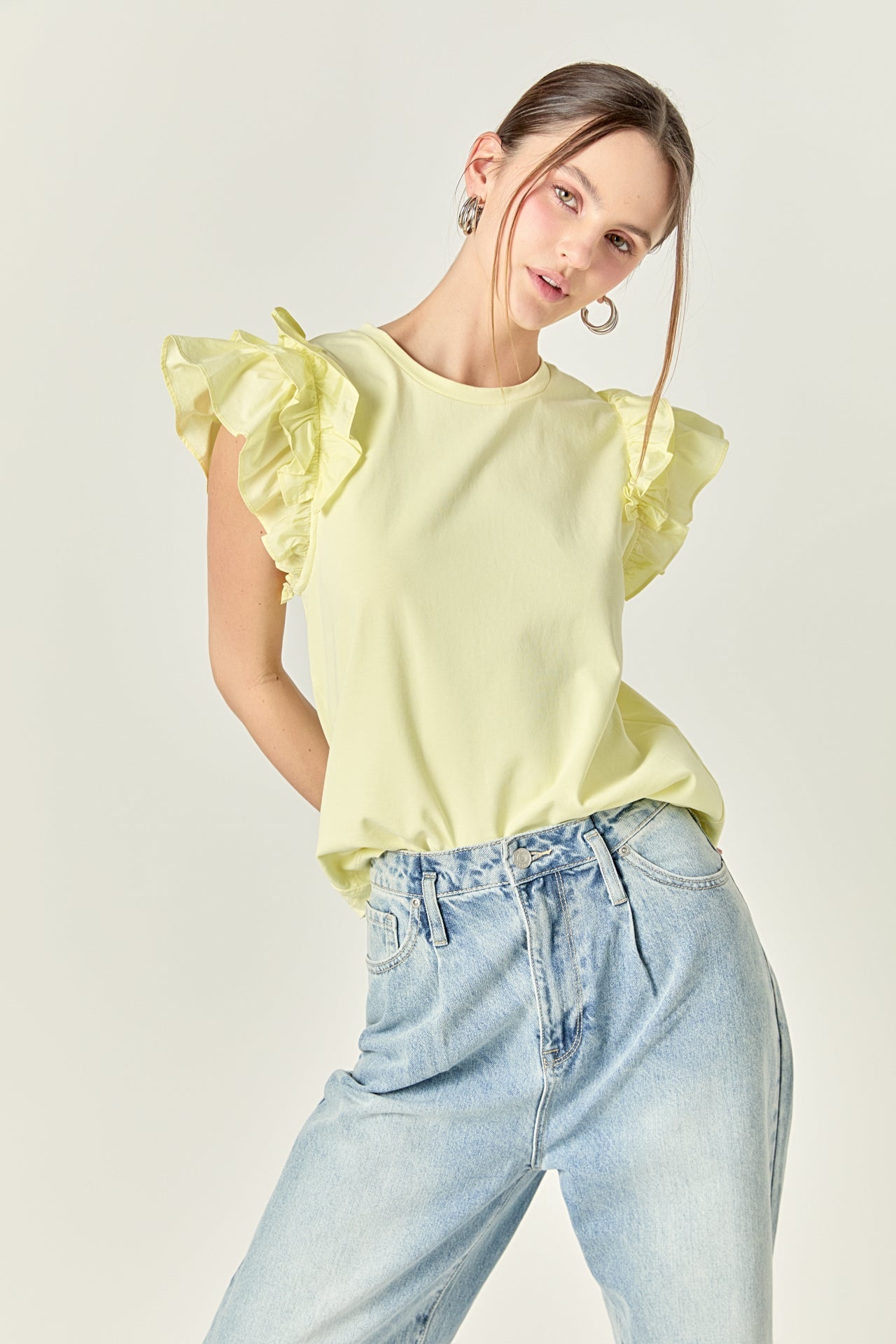 Mixed Media Ruffle Detail T-shirt