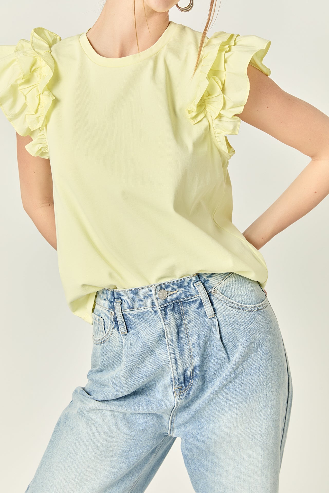 Mixed Media Ruffle Detail T-shirt