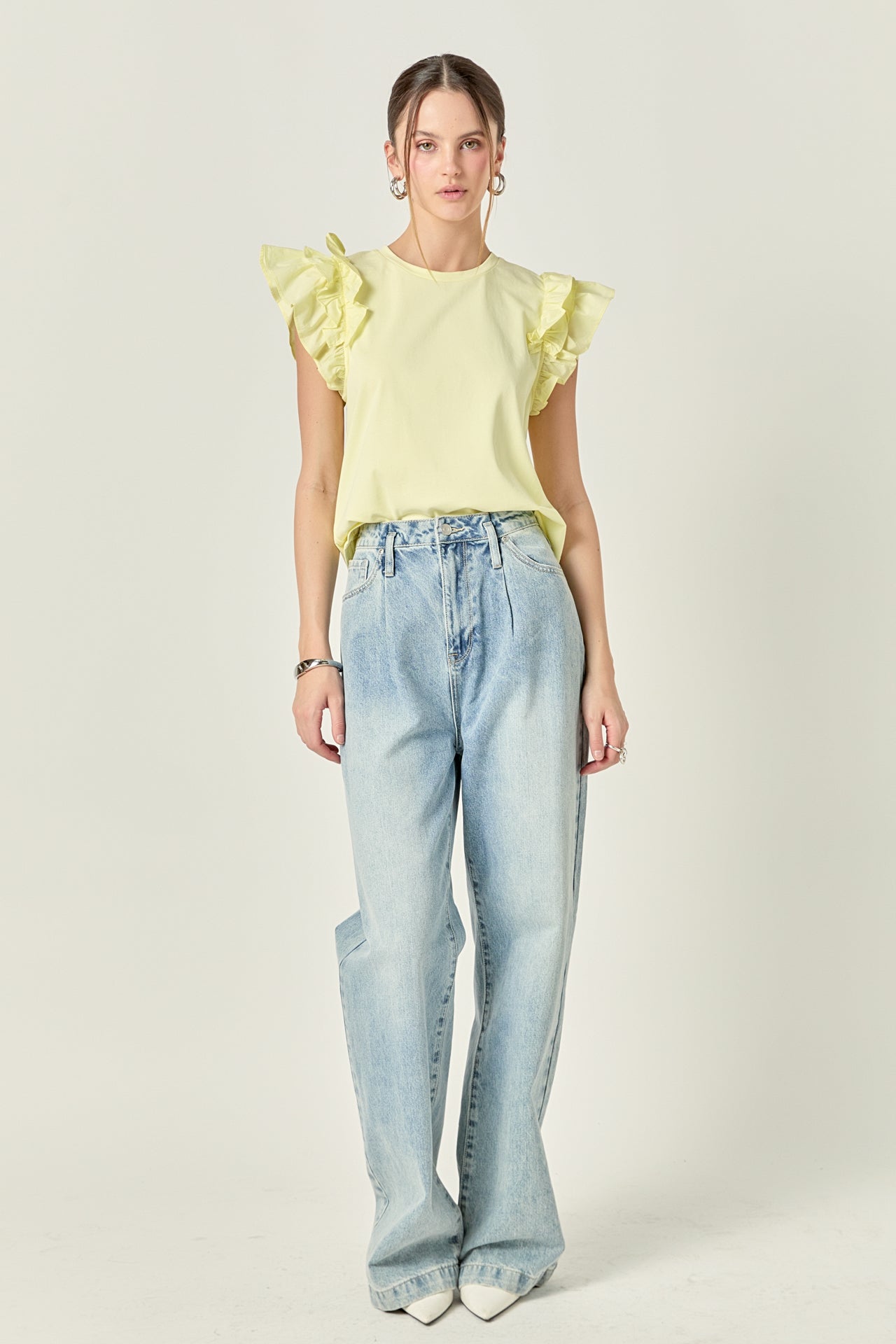 Mixed Media Ruffle Detail T-shirt