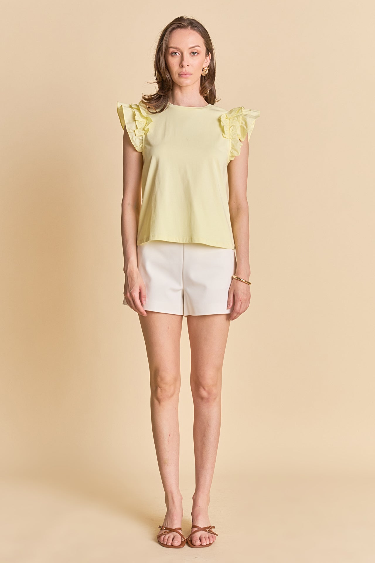 ENGLISH FACTORY - Mixed Media Ruffle Detail T-shirt - T-SHIRTS available at Objectrare