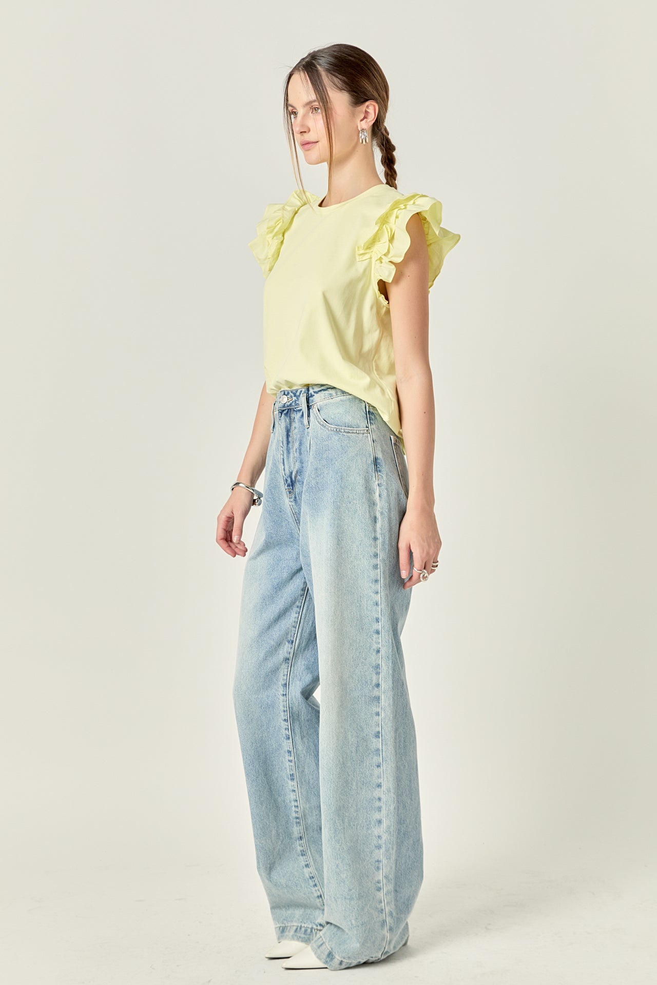 Mixed Media Ruffle Detail T-shirt