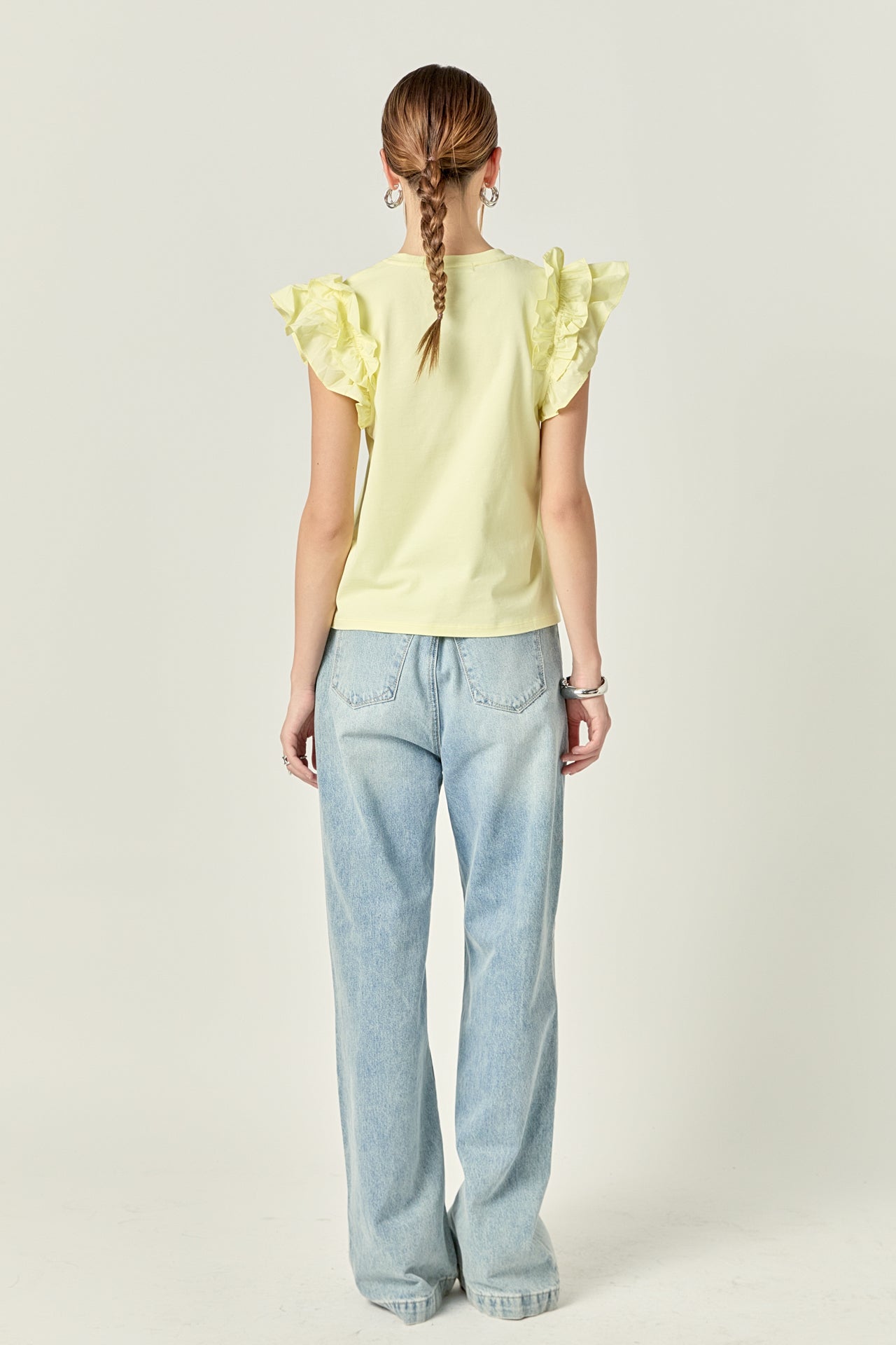 ENGLISH FACTORY - Mixed Media Ruffle Detail T-shirt - T-SHIRTS available at Objectrare