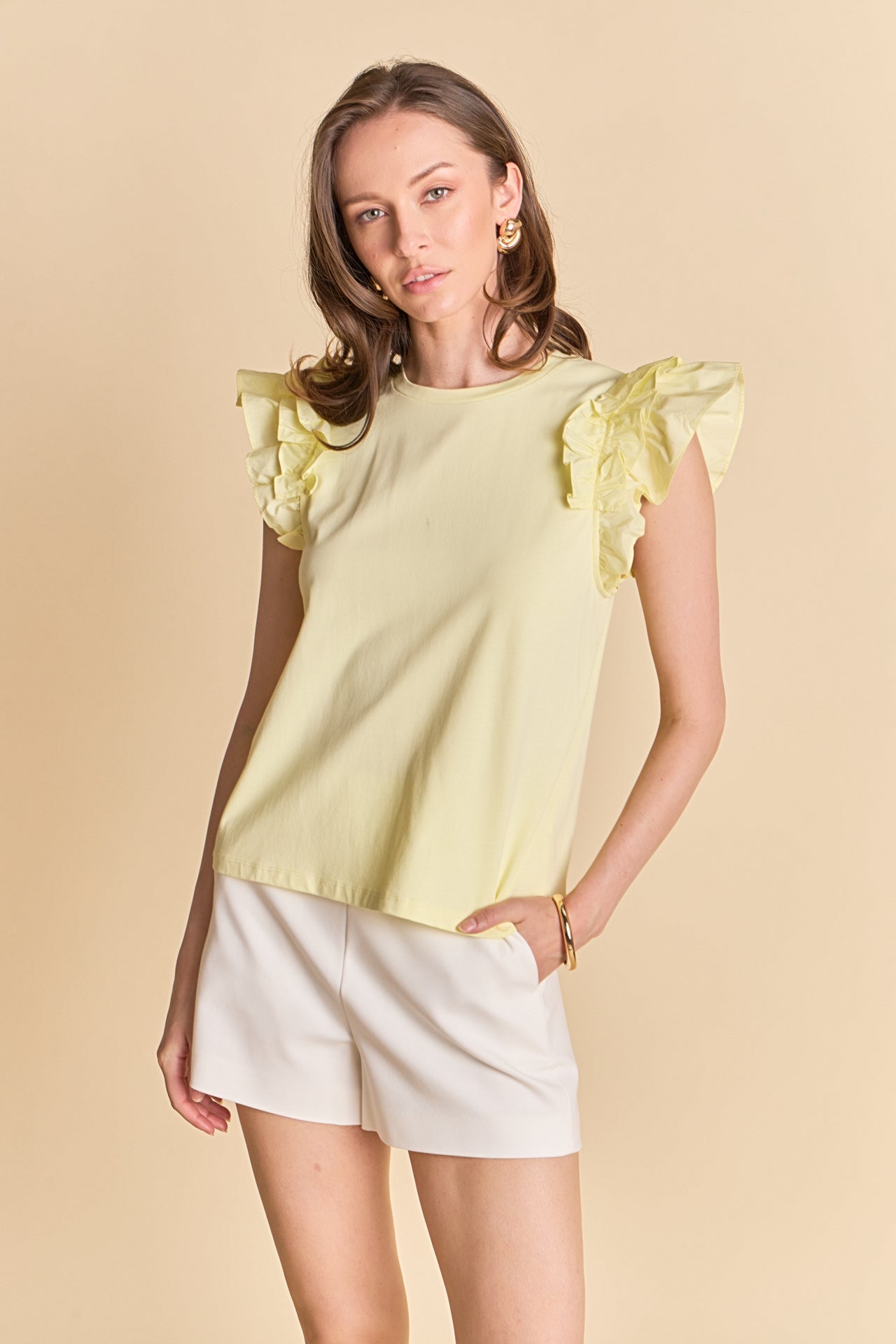 ENGLISH FACTORY - Mixed Media Ruffle Detail T-shirt - T-SHIRTS available at Objectrare