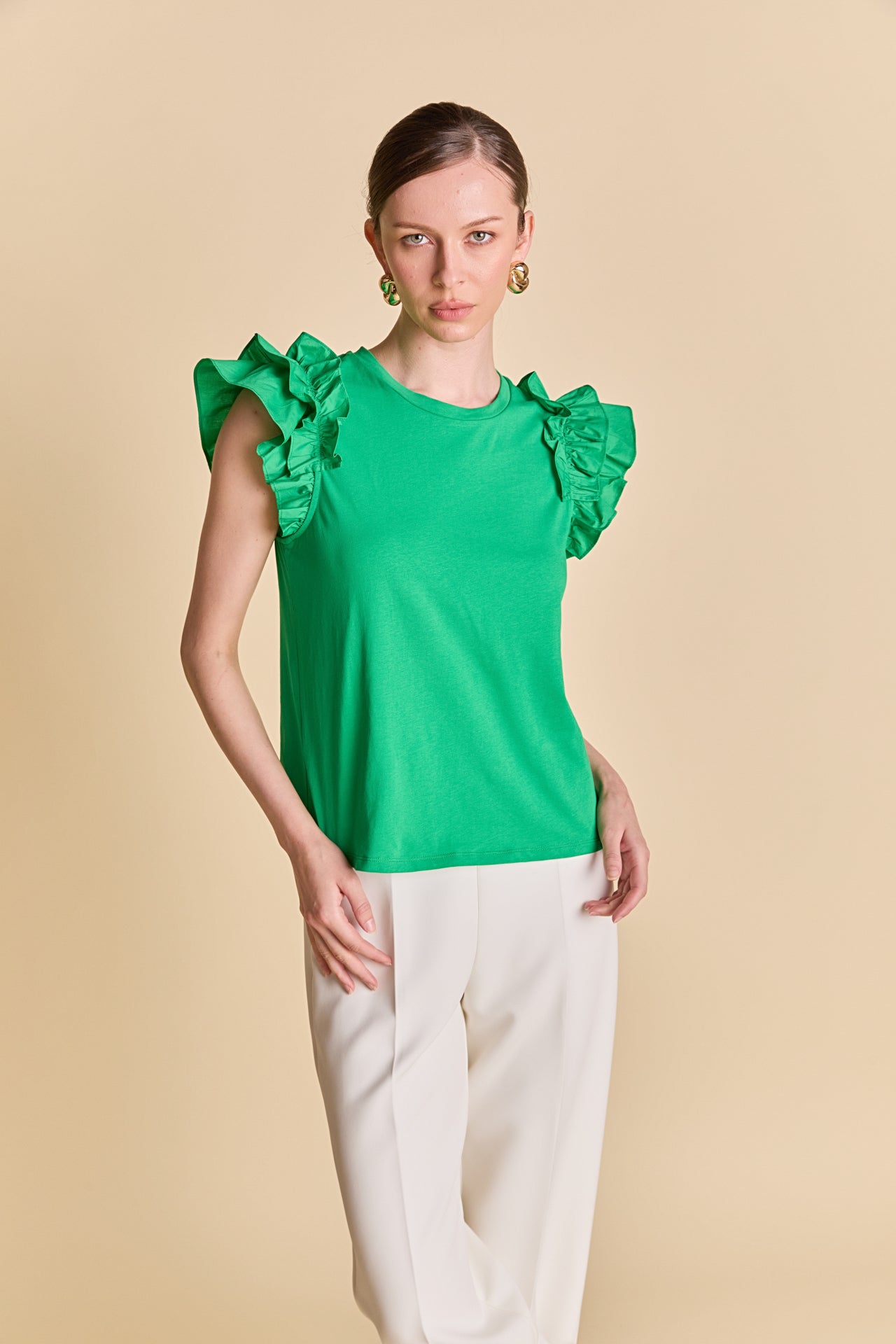 ENGLISH FACTORY - Mixed Media Ruffle Detail T-shirt - T-SHIRTS available at Objectrare