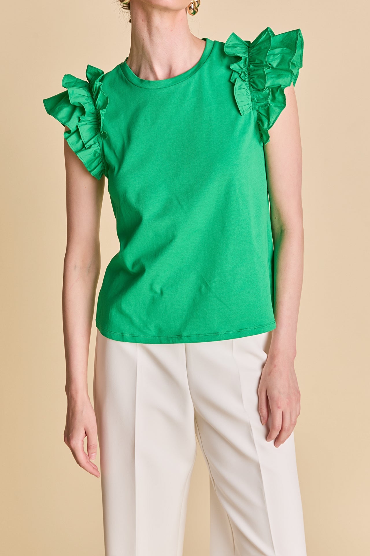 ENGLISH FACTORY - Mixed Media Ruffle Detail T-shirt - T-SHIRTS available at Objectrare