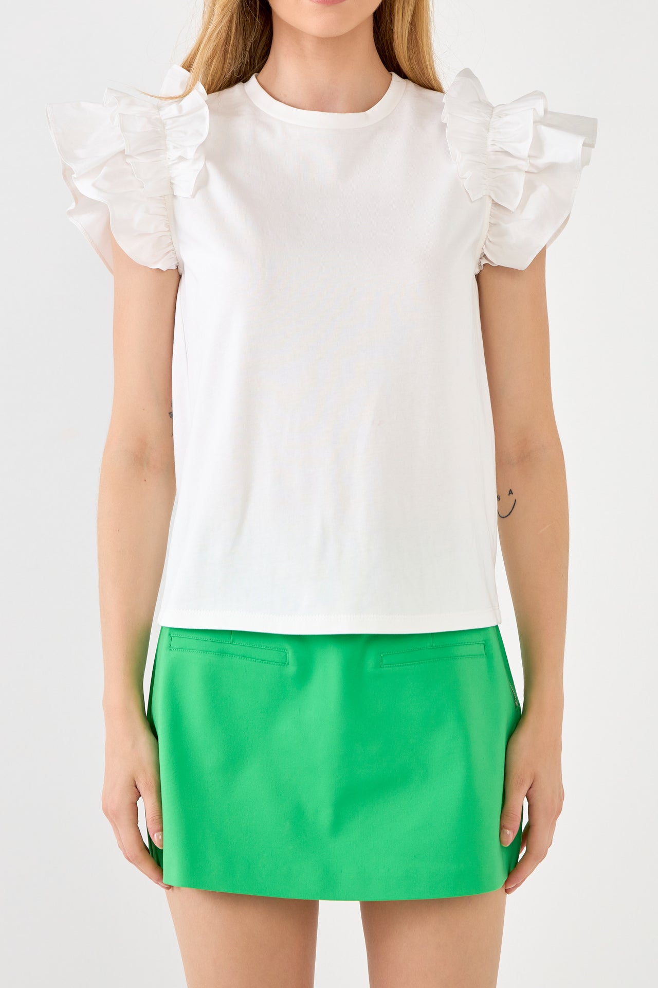 Mixed Media Ruffle Detail T-shirt
