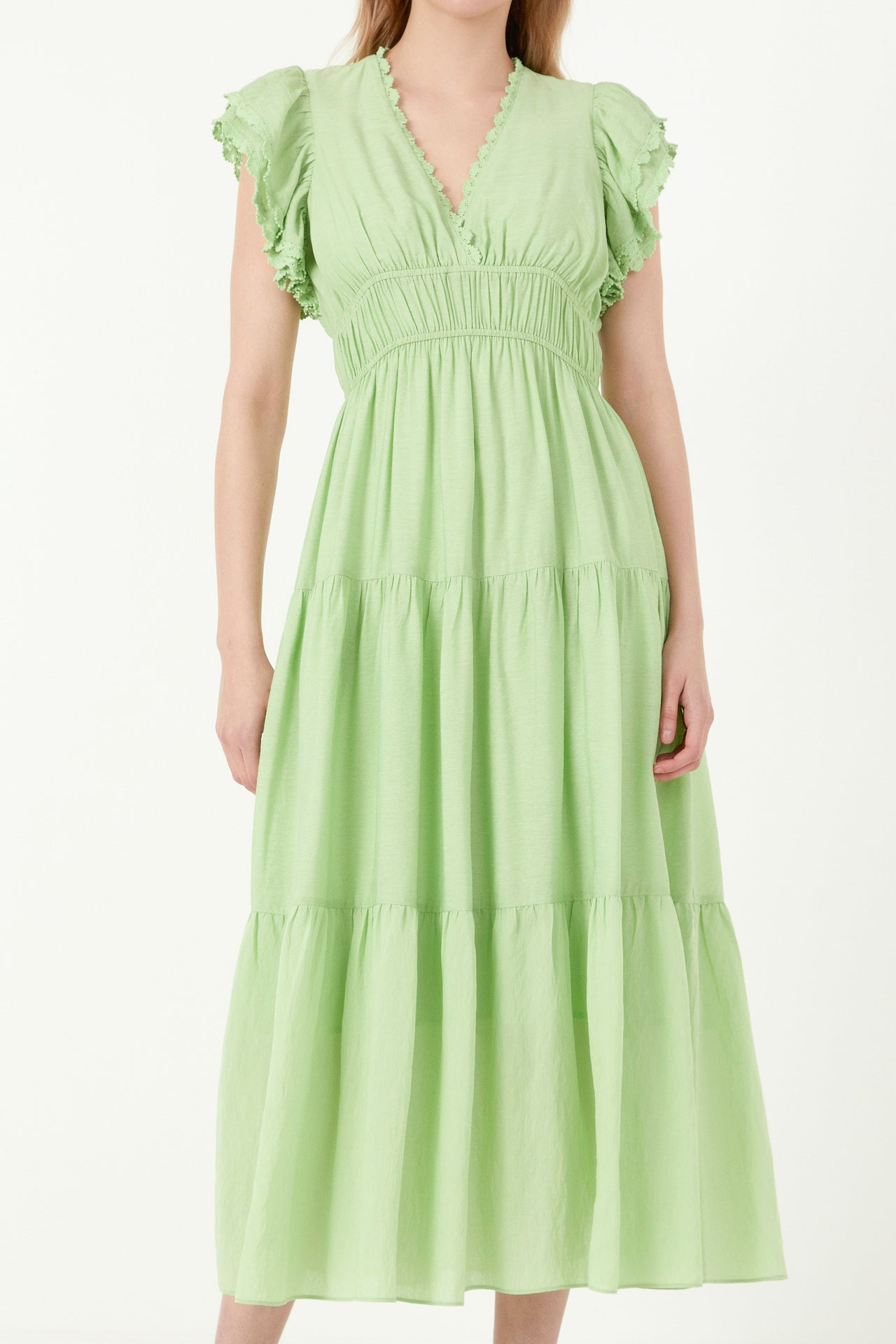 FREE THE ROSES - Lace Trim Detail Tiered Midi Dress - DRESSES available at Objectrare