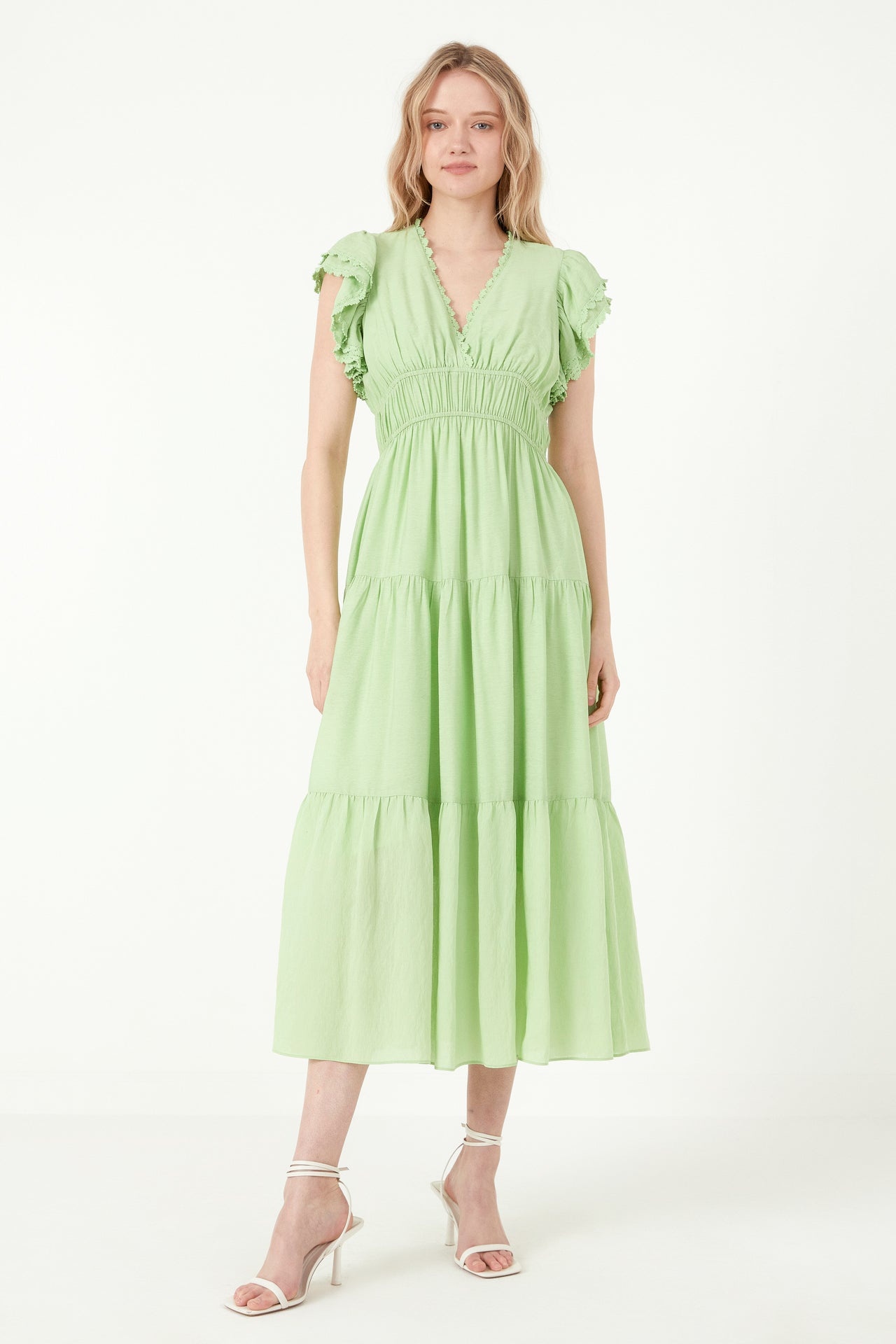 FREE THE ROSES - Lace Trim Detail Tiered Midi Dress - DRESSES available at Objectrare