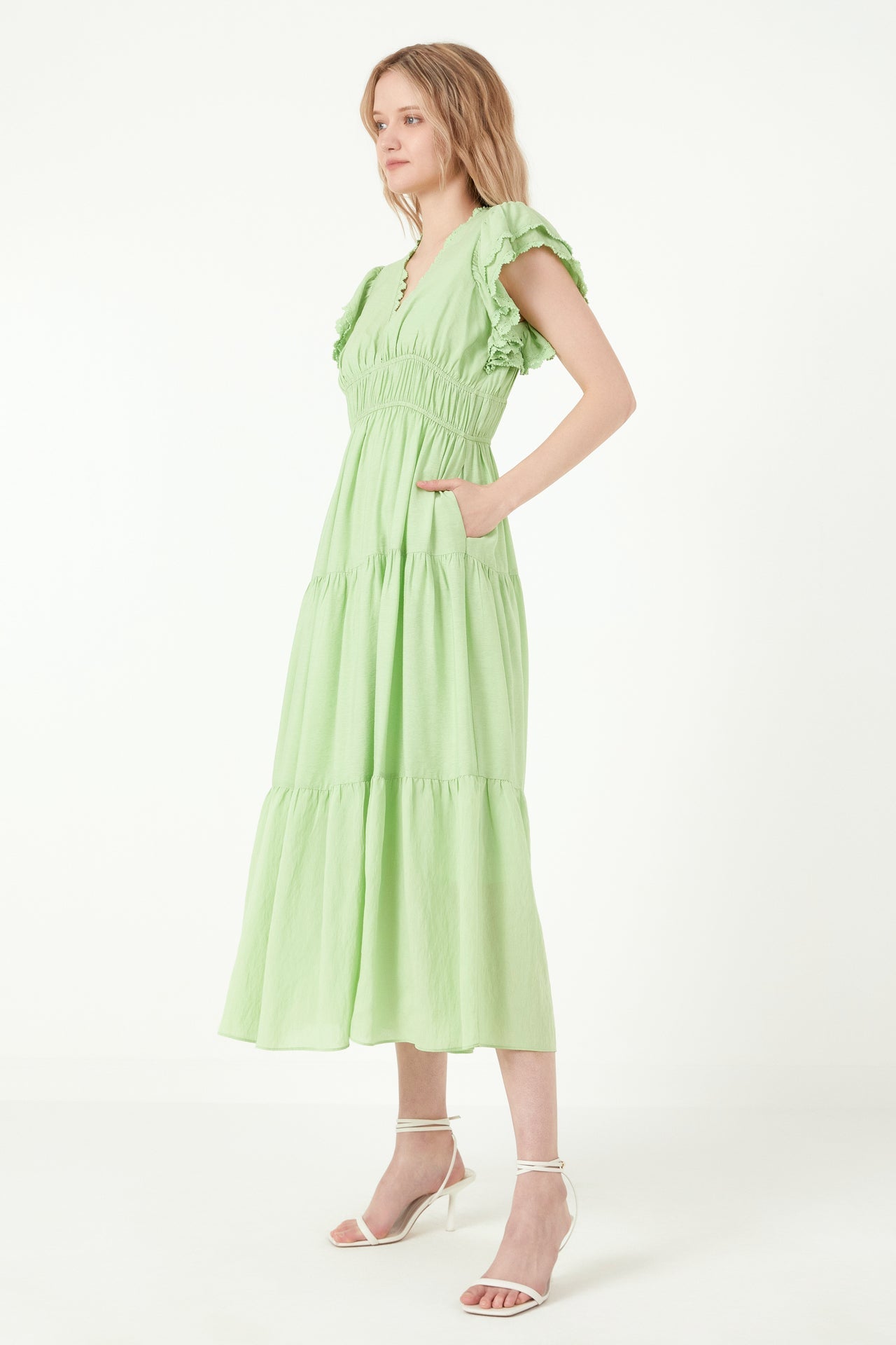 FREE THE ROSES - Lace Trim Detail Tiered Midi Dress - DRESSES available at Objectrare