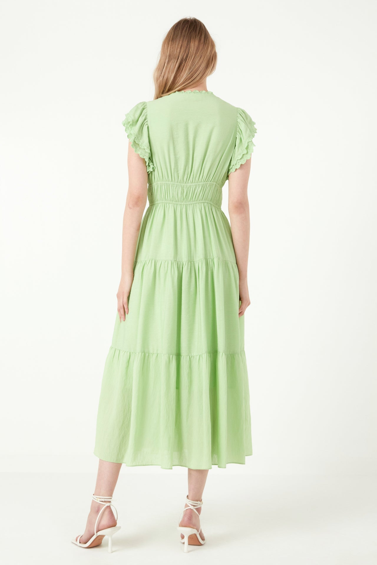 FREE THE ROSES - Lace Trim Detail Tiered Midi Dress - DRESSES available at Objectrare