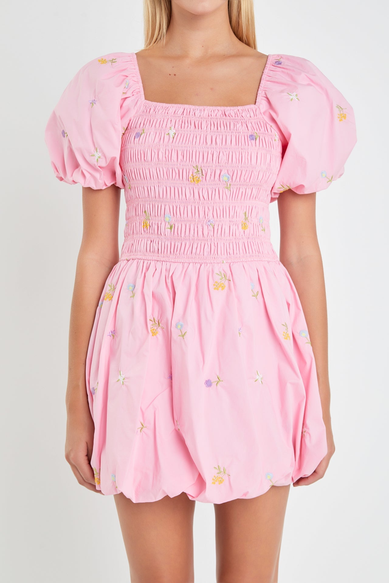 ENGLISH FACTORY - Smocked Dress with Balloon Sleeves - DRESSES available at Objectrare
