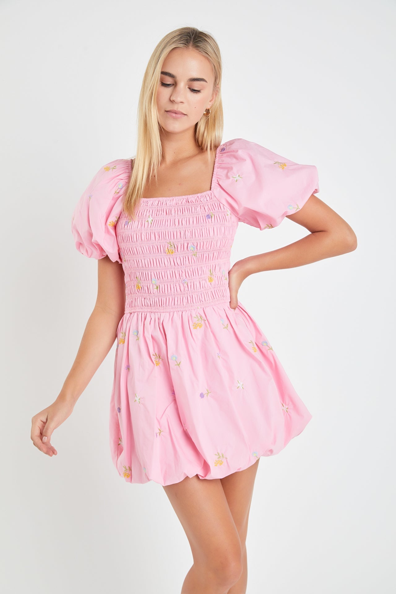 ENGLISH FACTORY - Smocked Dress with Balloon Sleeves - DRESSES available at Objectrare