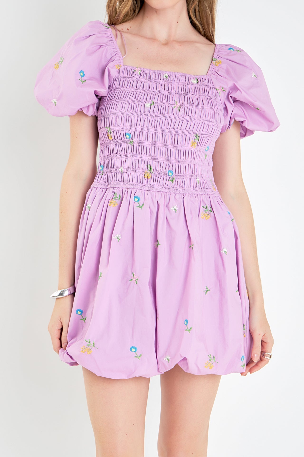 ENGLISH FACTORY - Smocked Dress with Balloon Sleeves - DRESSES available at Objectrare