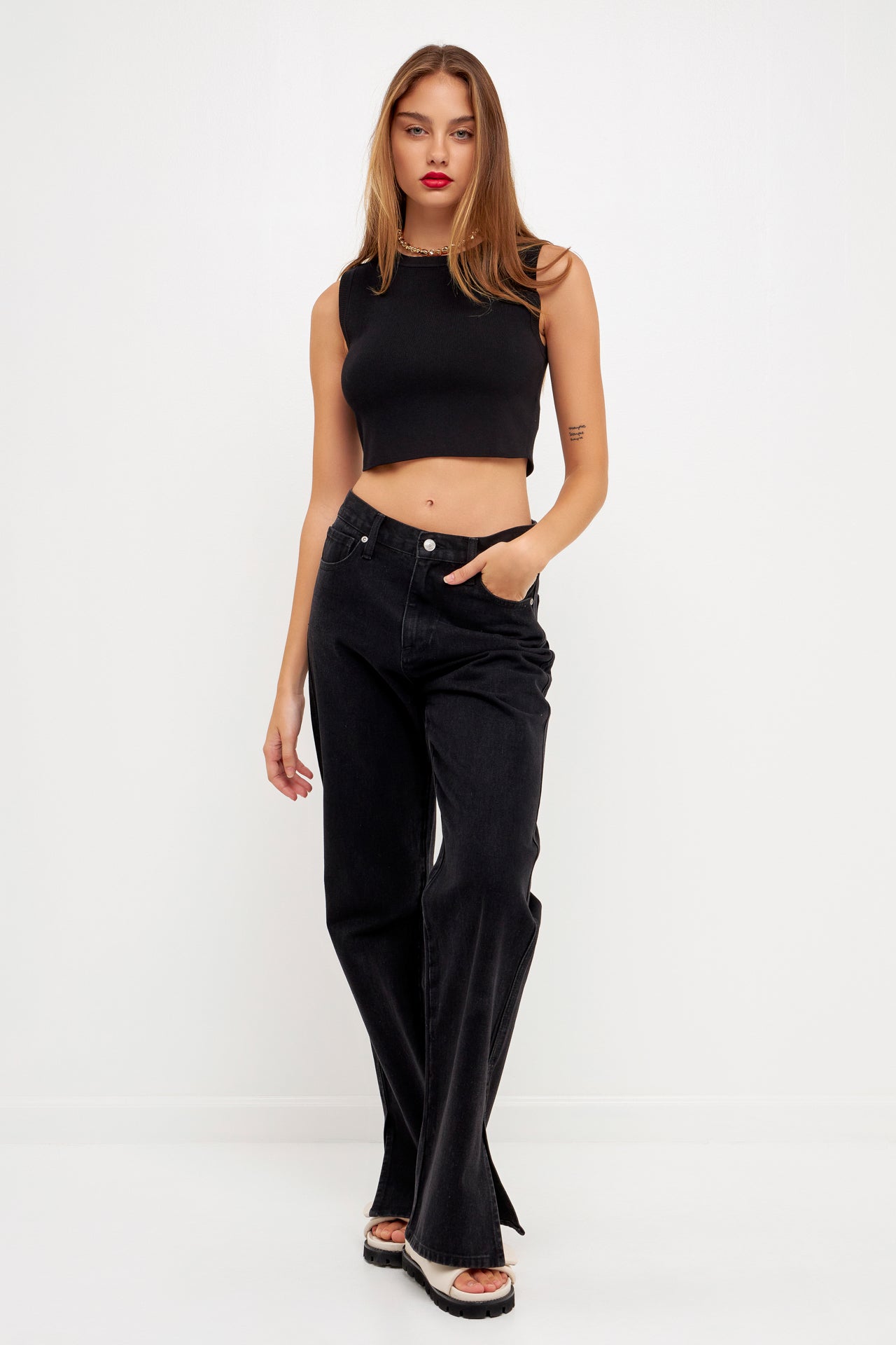 GREY LAB - Knit Crew Neck Cropped Tank Top - CAMI TOPS & TANK available at Objectrare